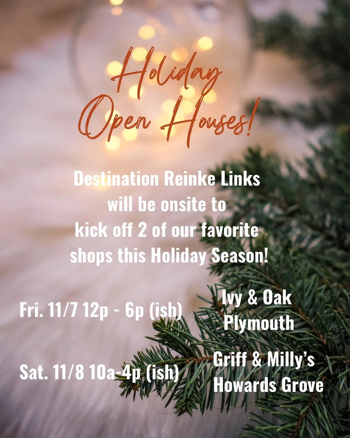 🎄✨ Let the holiday sparkle begin! ✨🎄

We&rsquo;re SO excited to help two of our favorite shops kick off the season in style this weekend!

**Friday | 12pm&ndash;6pm(ish) &ndash; We&rsquo;re popping up at Ivy &amp; Oak in Plymouth
**Saturday | 10am&