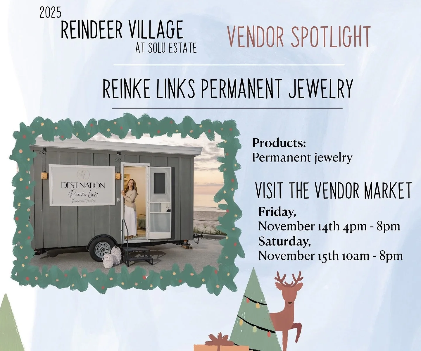 🎄✨ Calling all sparkle lovers &amp; holiday magic seekers&hellip;

Destination Reinke Links is headed to SoLu Estate Winery this weekend for the enchanting 2025 Reindeer Village!

🦌✨ Come shop stunning vendors, enjoy live music, sip wine, meet real