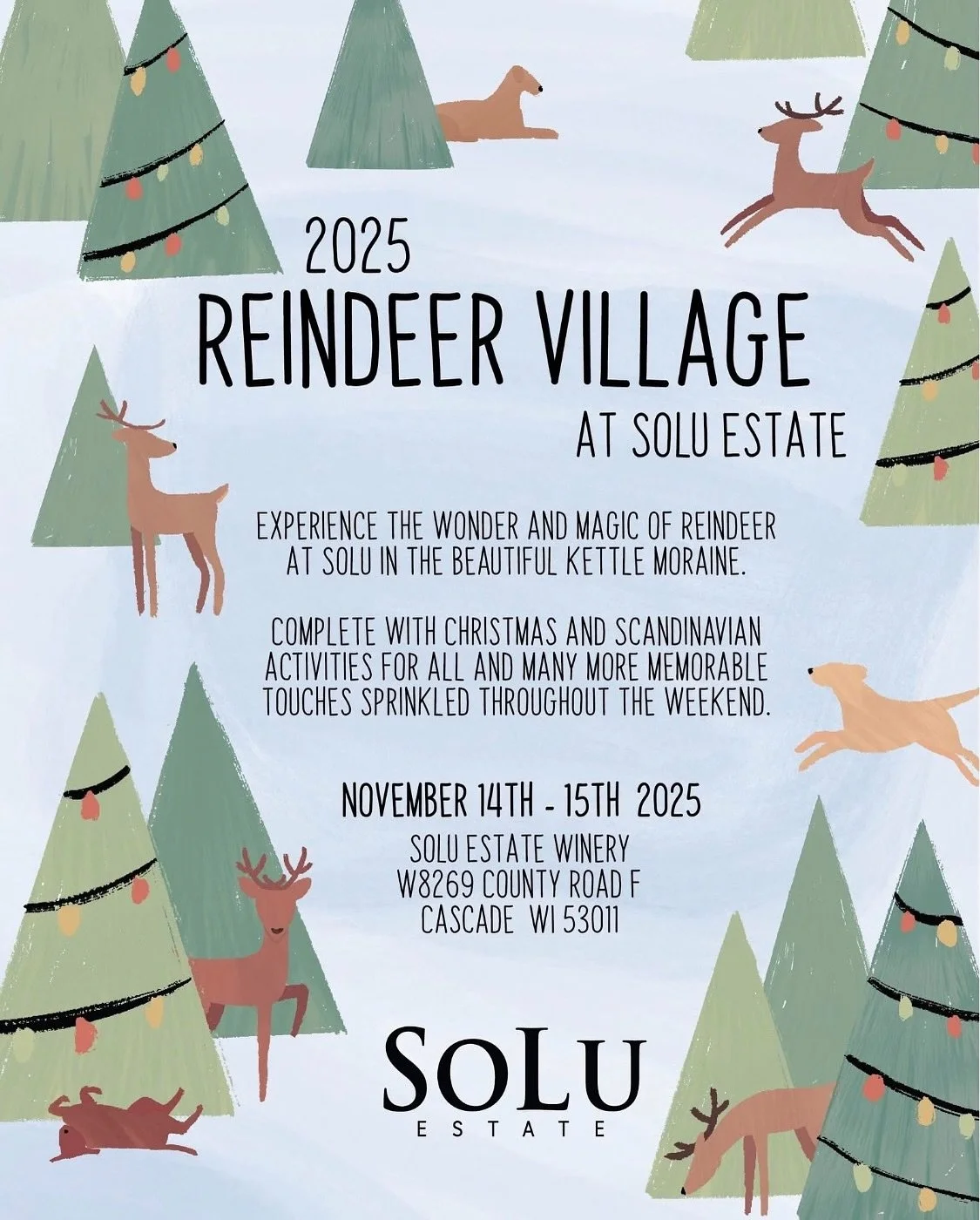 🎄✨ The magic begins TONIGHT! ✨🎄
Join Destination Reinke Links at the beautiful SoLu Estate Winery from 4&ndash;8 PM for the kickoff of their 2025 Reindeer Village!

🦌 Sip wine, shop amazing local vendors, enjoy live music, and YES &mdash; meet rea