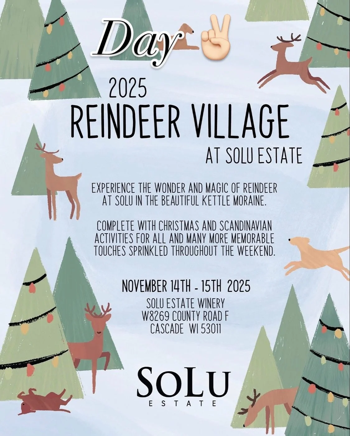 Day 2 at Reindeer Village is HERE&hellip; and it&rsquo;s my BIRTHDAY! 🎂

Come celebrate with me at the gorgeous SoLu Estate Winery &mdash; the weather is warm, the wine is flowing, and the sparkle is strong!

🦌Visit Destination Reinke Links for per