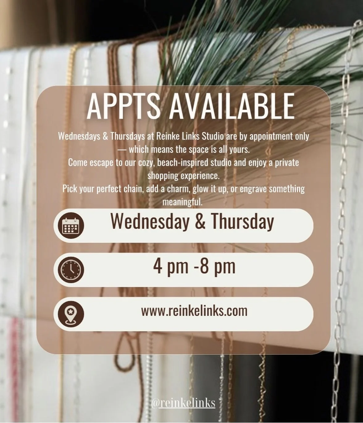 ✨ Need a little midweek sparkle? ✨
When you book an appointment on Wednesday or Thursday, the studio is all yours &mdash; your own private escape to explore, try on, and find the perfect piece that speaks to you.

We still have openings this week, so