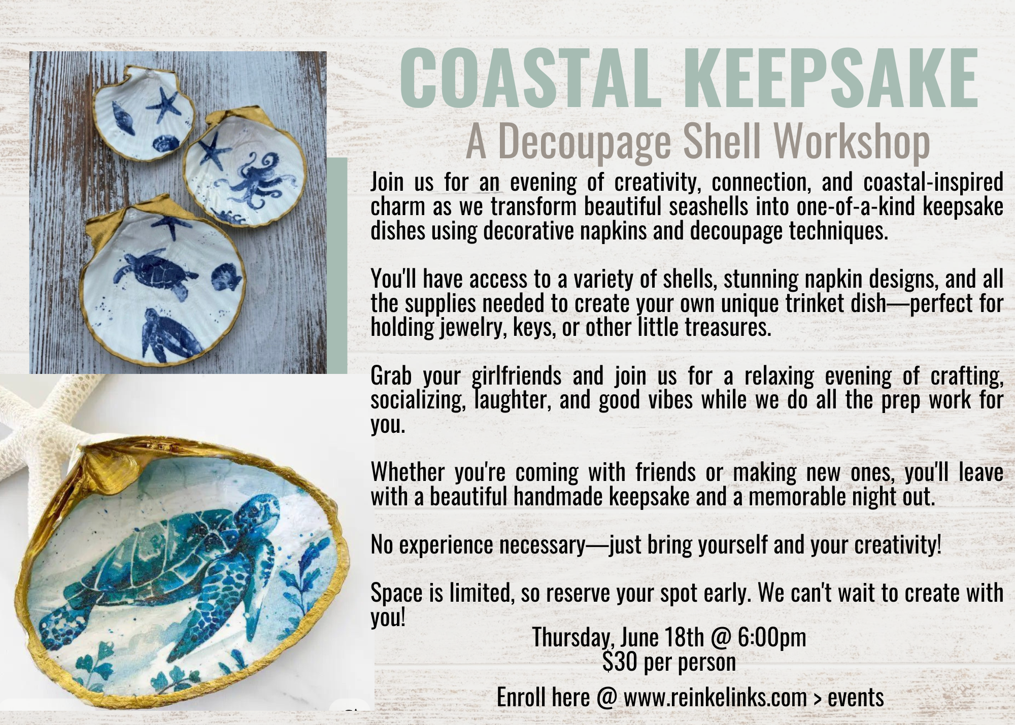 Coastal Keepsakes: A Decoupage Shell Workshop