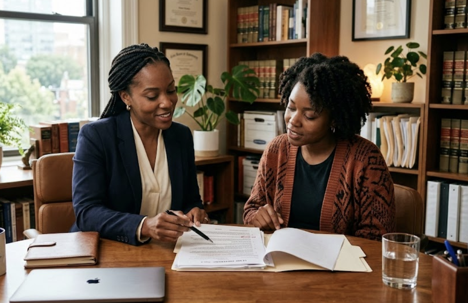Adult daughter helping elderly mother plan elder law matters in New York