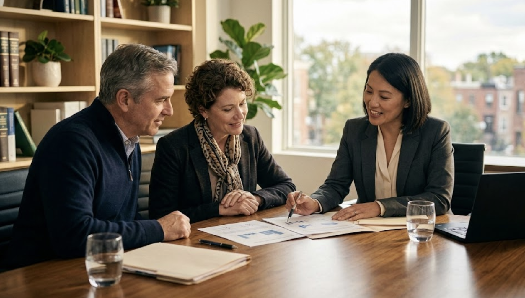 Estate planning attorney meeting with client in NYC office