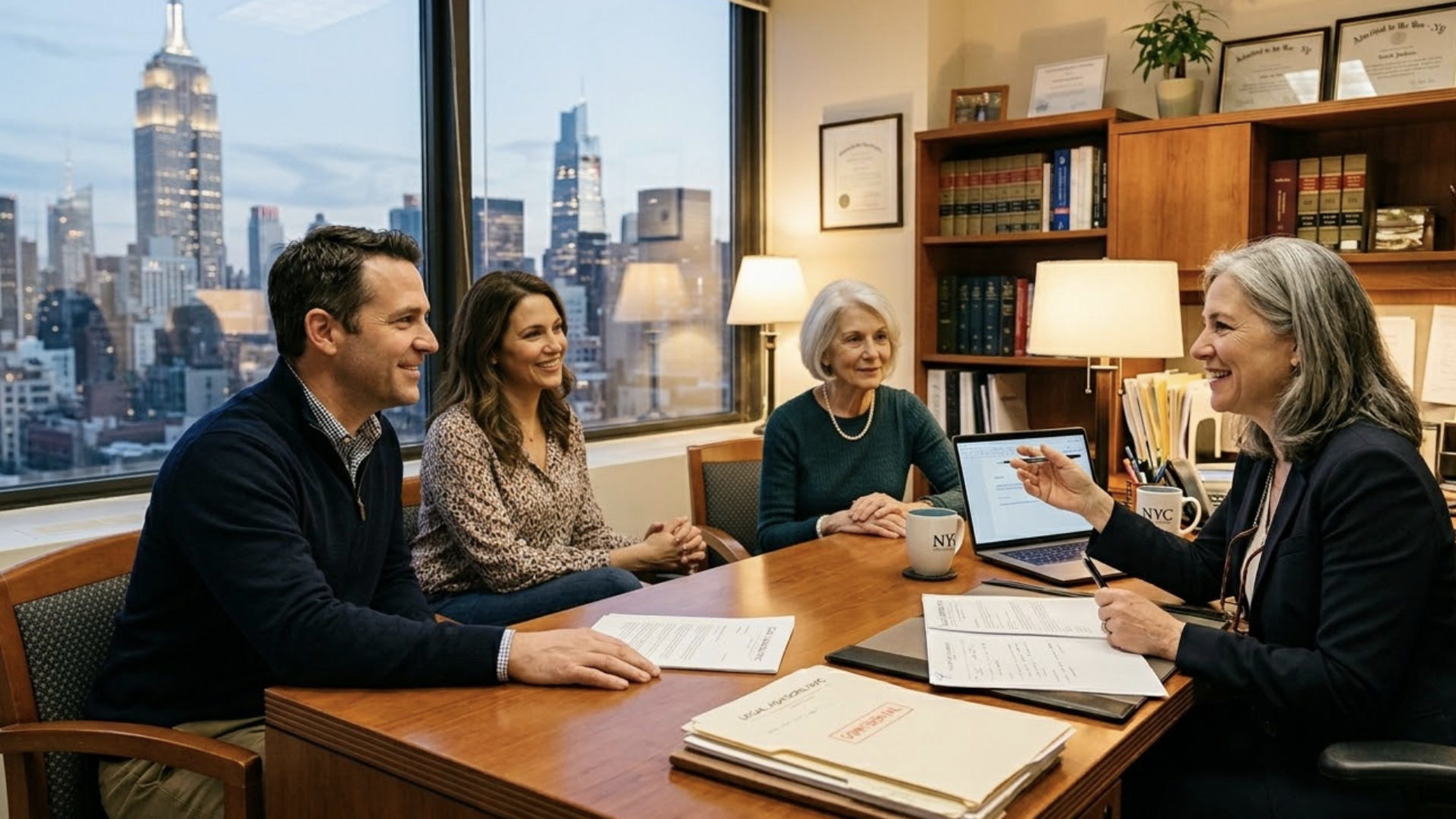 Family meeting with attorney at desk