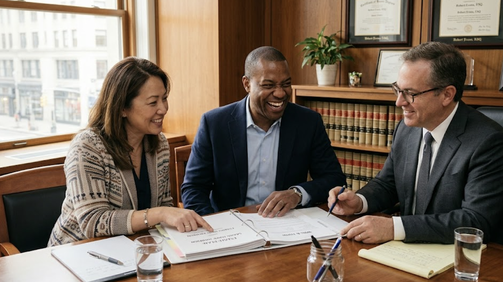 Confident Couple Reviewing Their Estate Plan with Their Lawyer.png