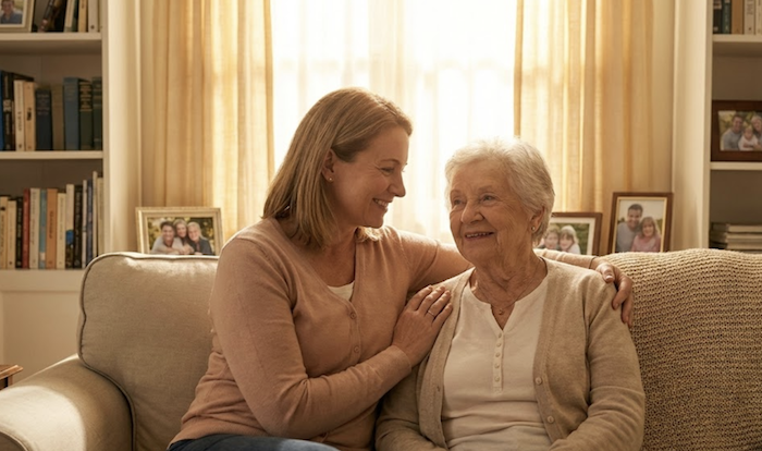 Adult daughter with elderly parent
