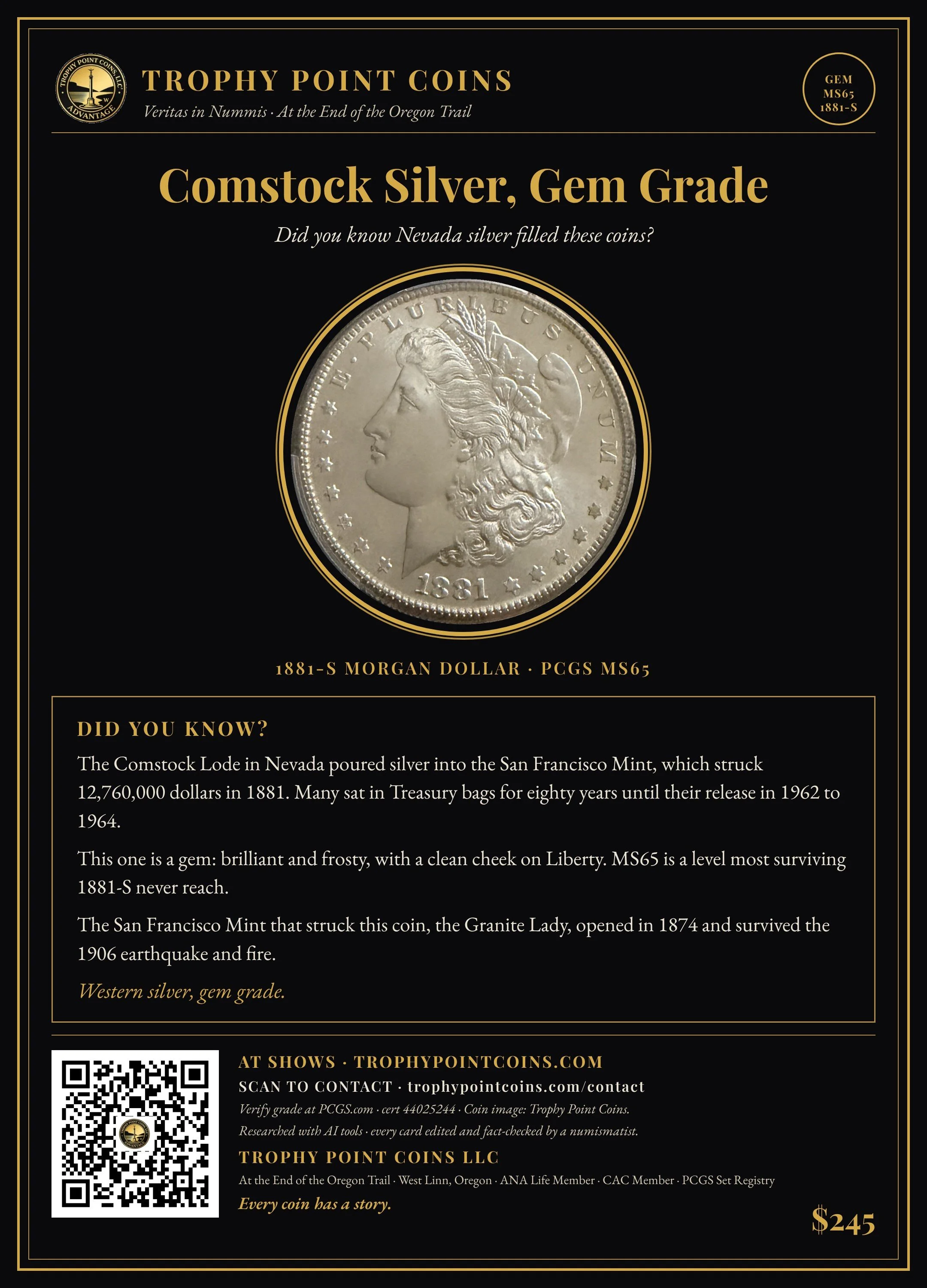 1881-S Morgan Dollar MS65 PCGS