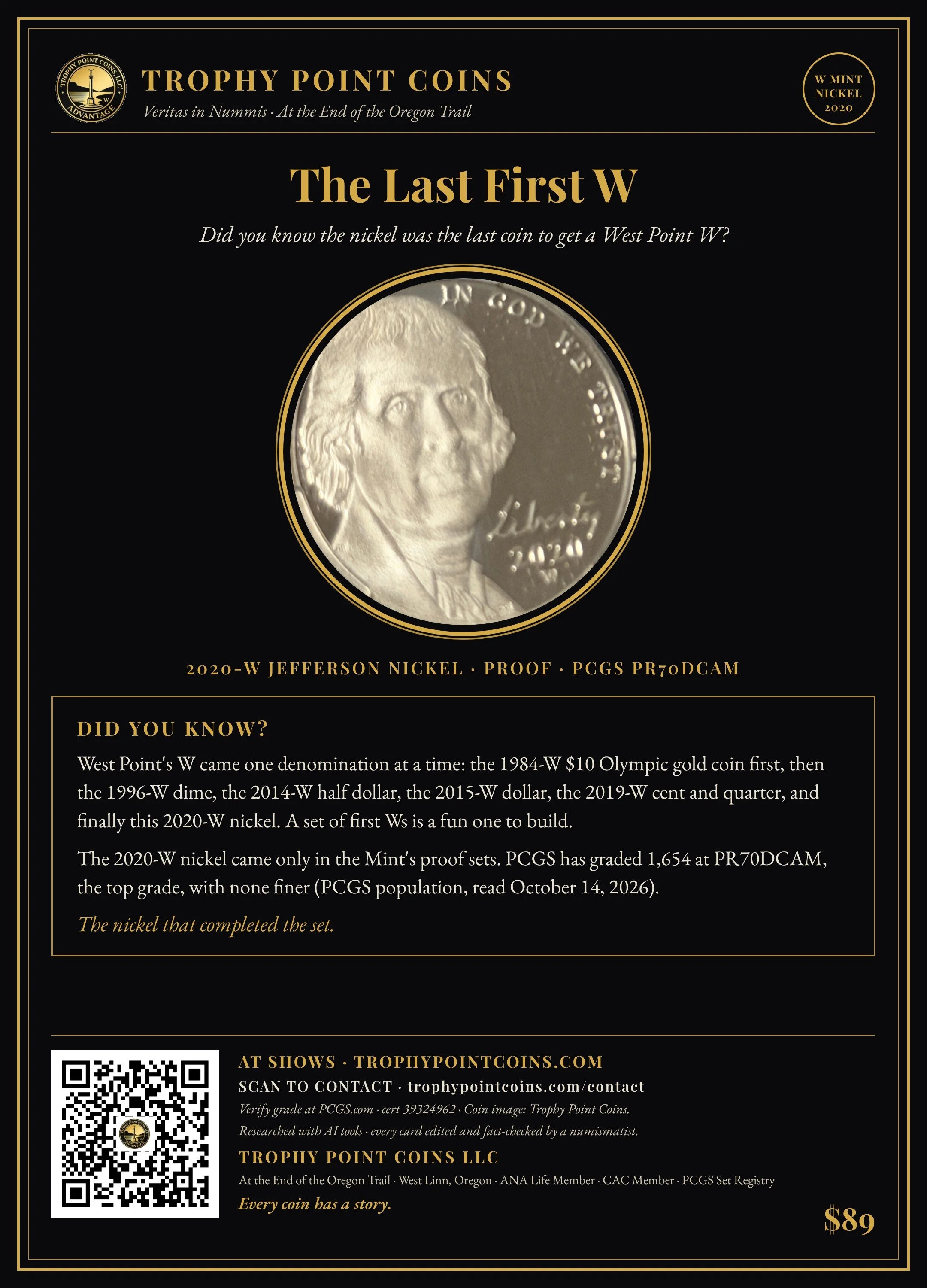 2020-W Jefferson Nickel PR70DCAM PCGS