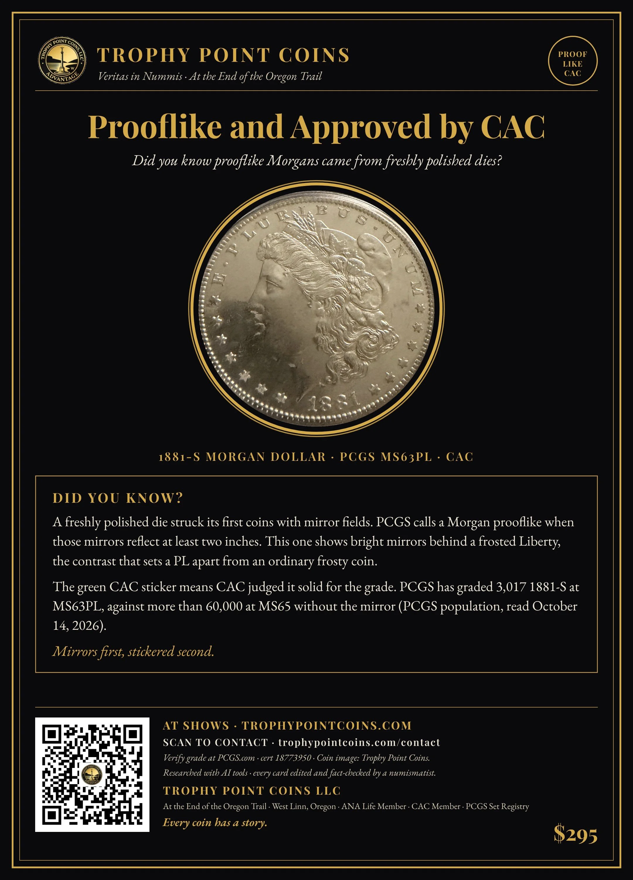 1881-S Morgan Dollar MS63PL PCGS