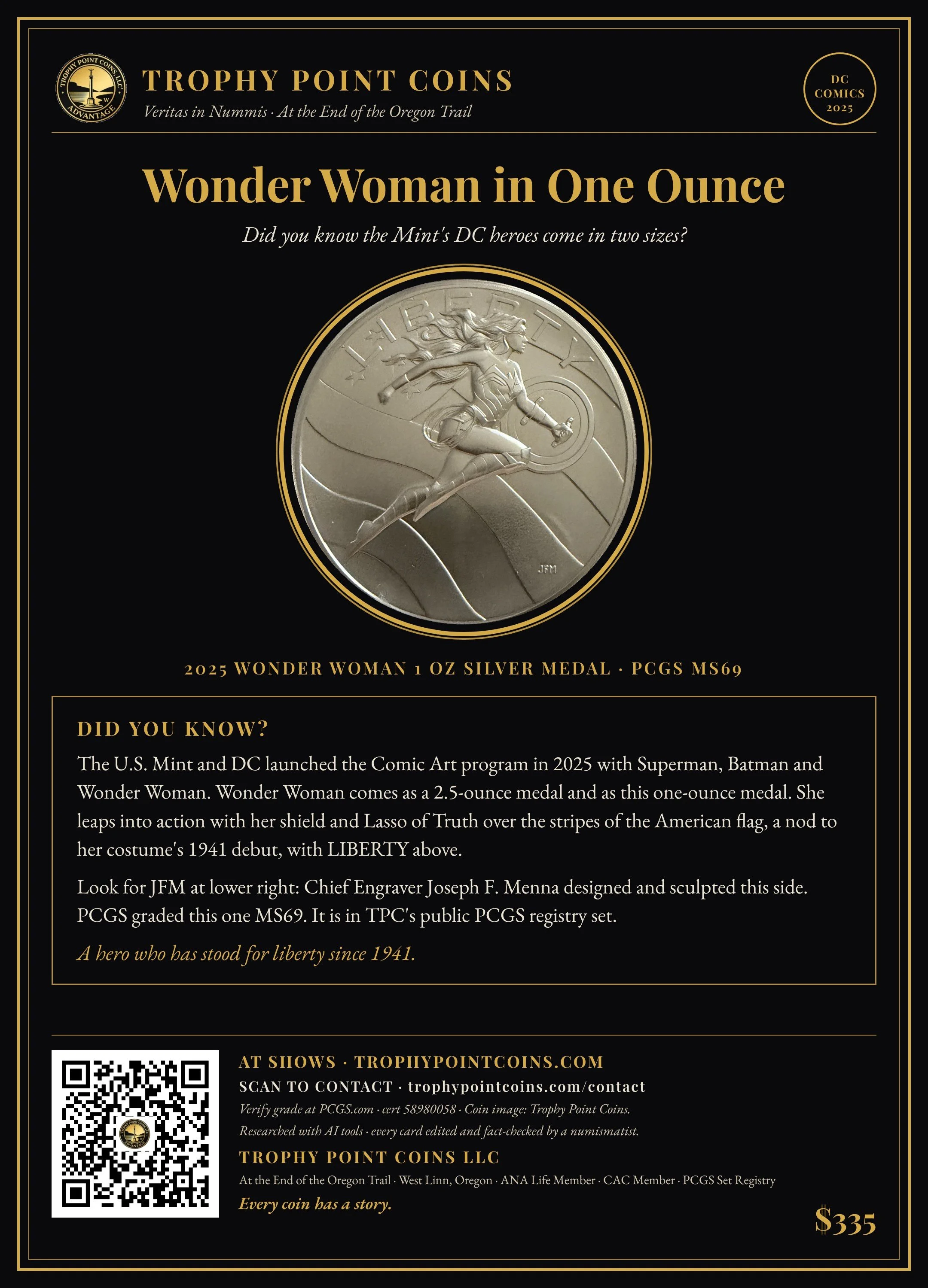 2025 Wonder Woman 1 oz Silver Medal MS69 PCGS