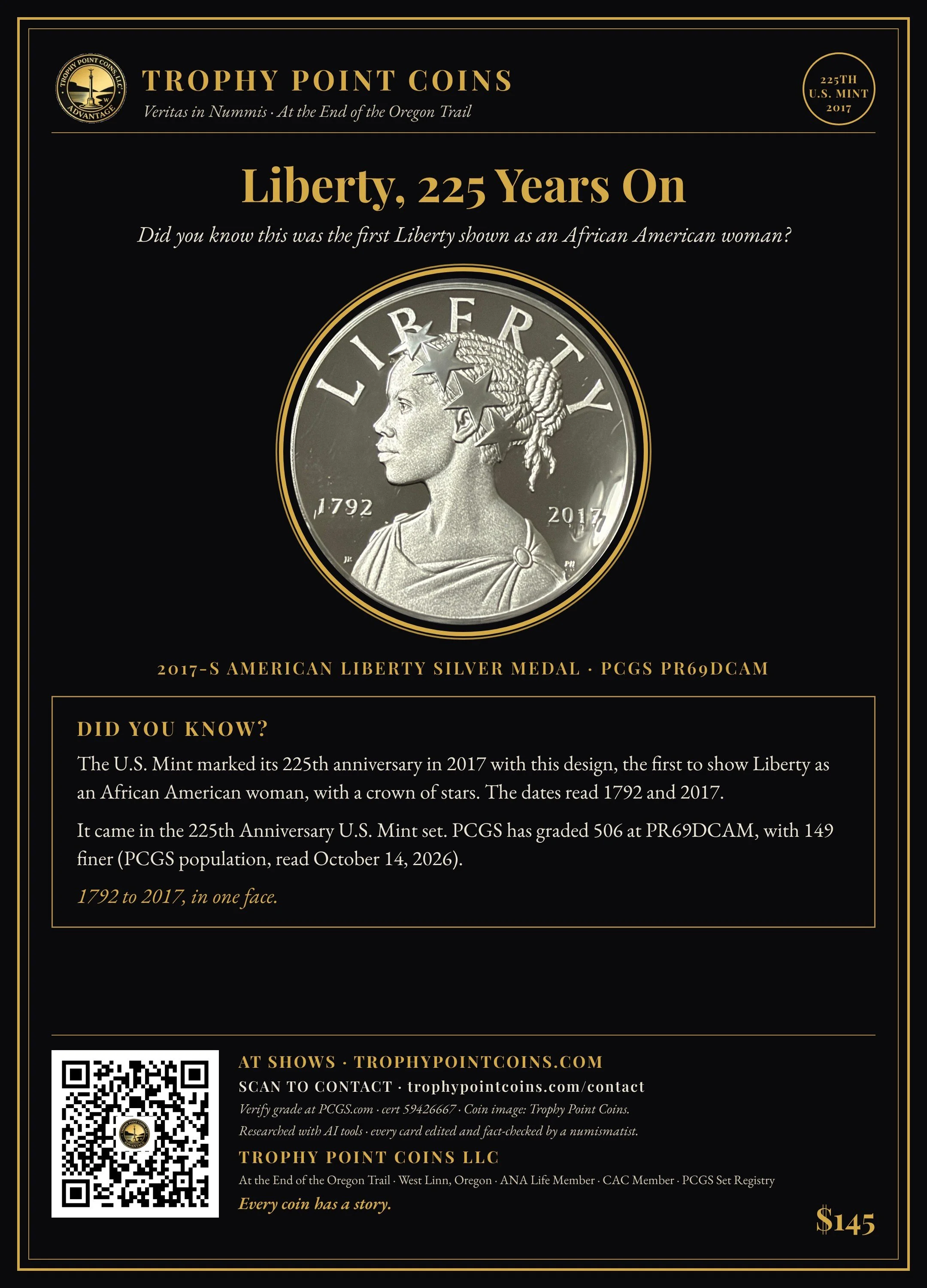 2017-S American Liberty 225th Anniversary Silver Medal PR69DCAM PCGS