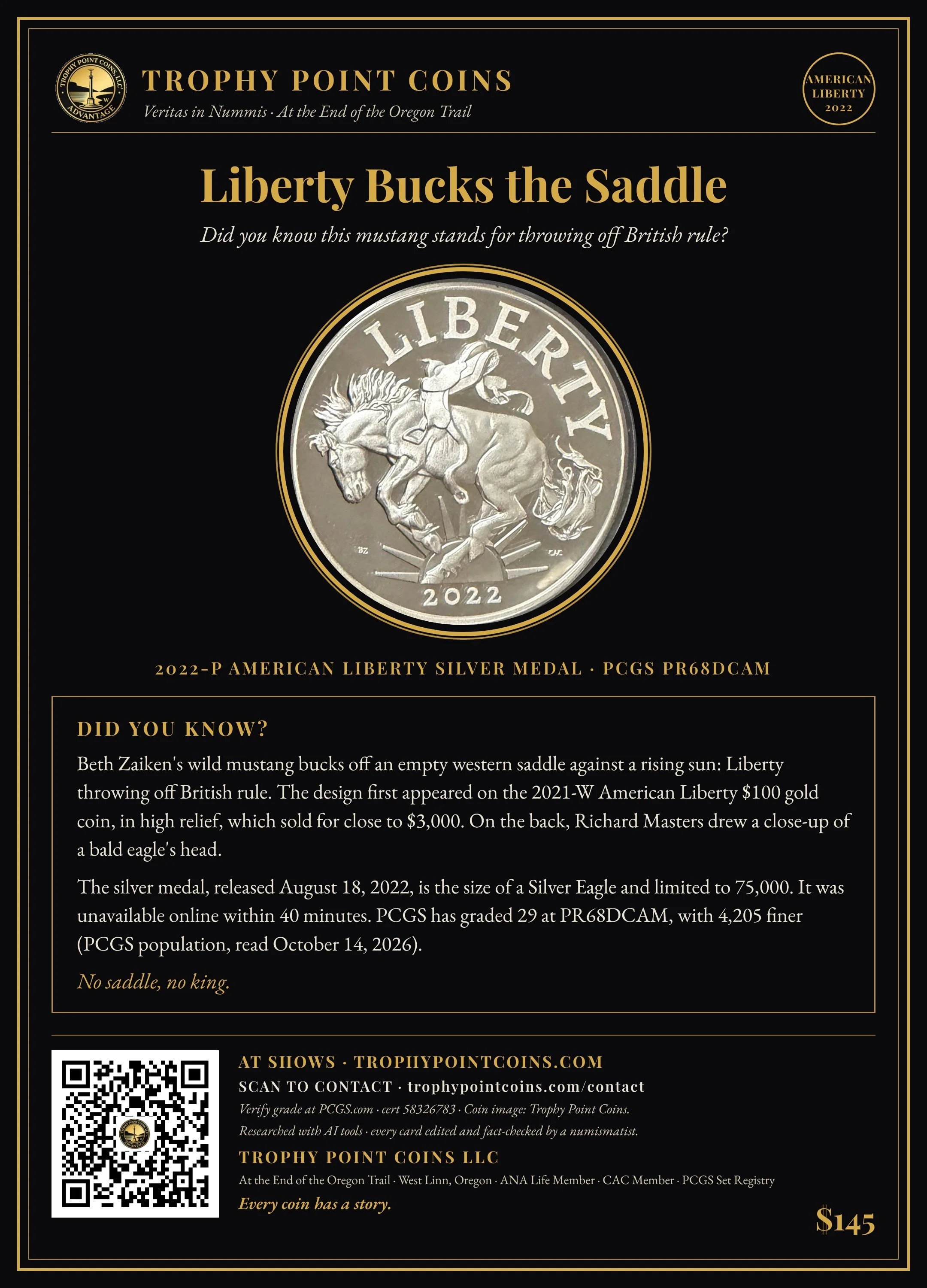 2022-P American Liberty Silver Medal PR68DCAM PCGS
