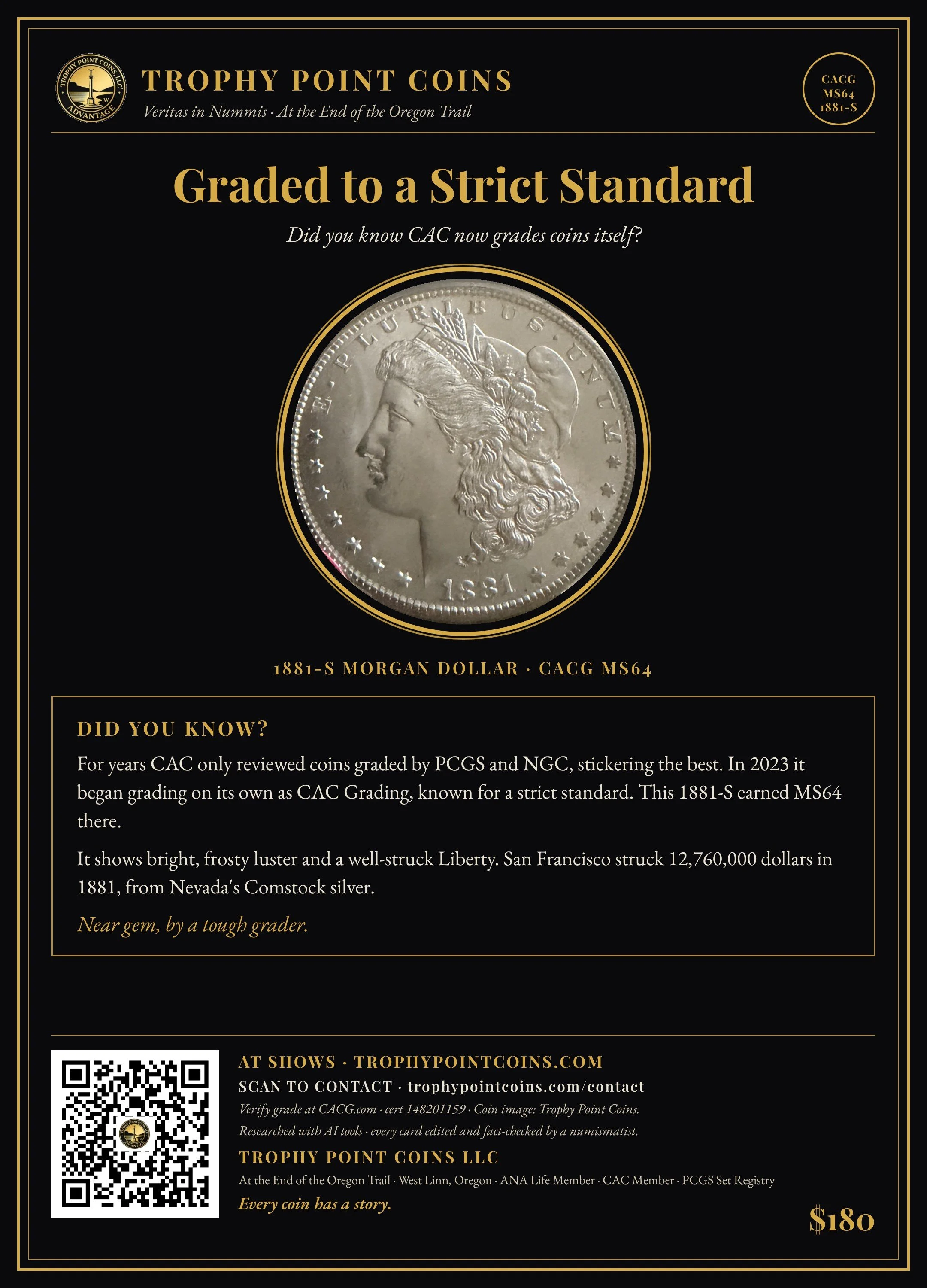 1881-S Morgan Dollar MS64 CACG