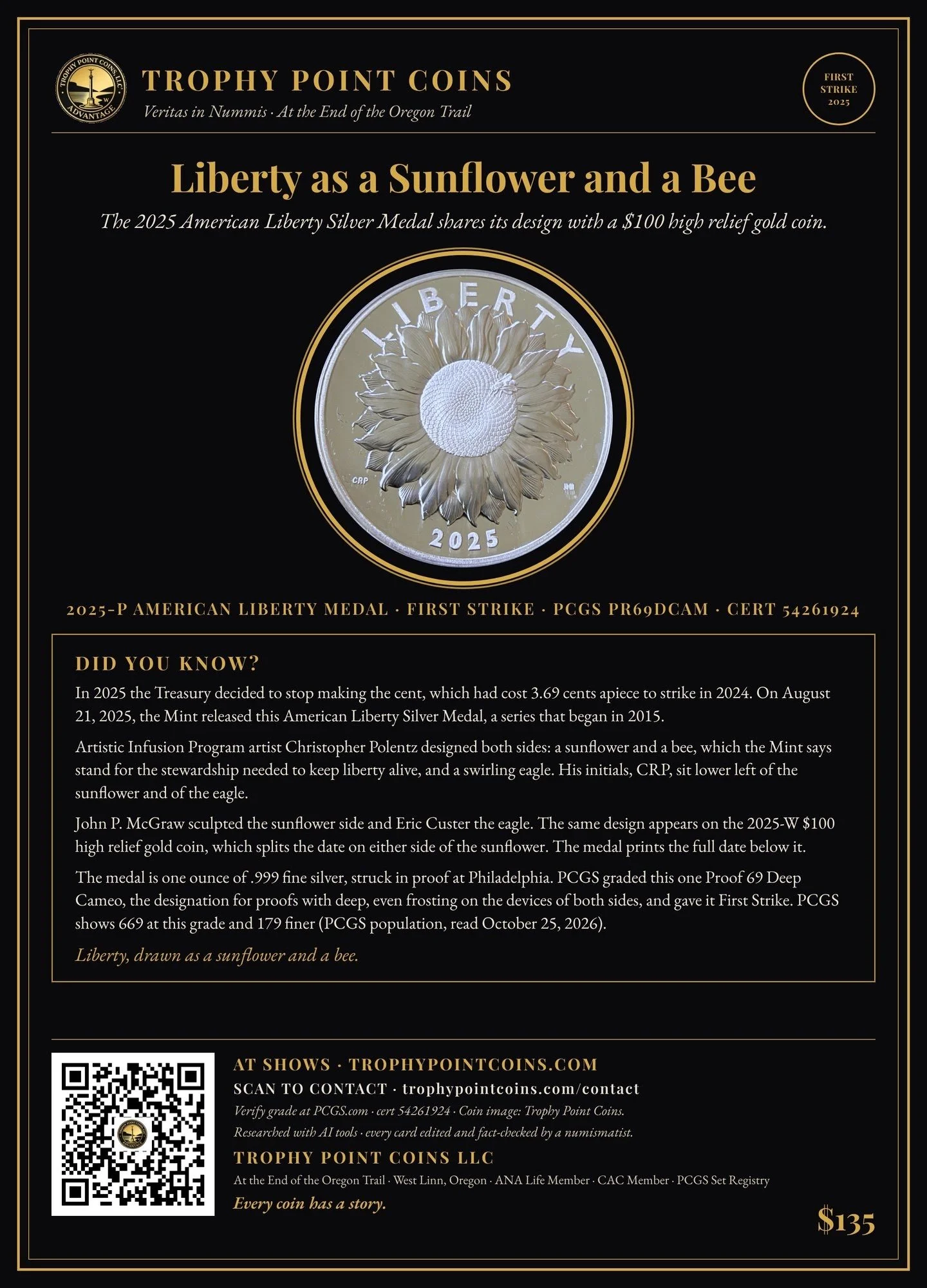 2025-P American Liberty Silver Medal, First Strike, PR69DCAM PCGS