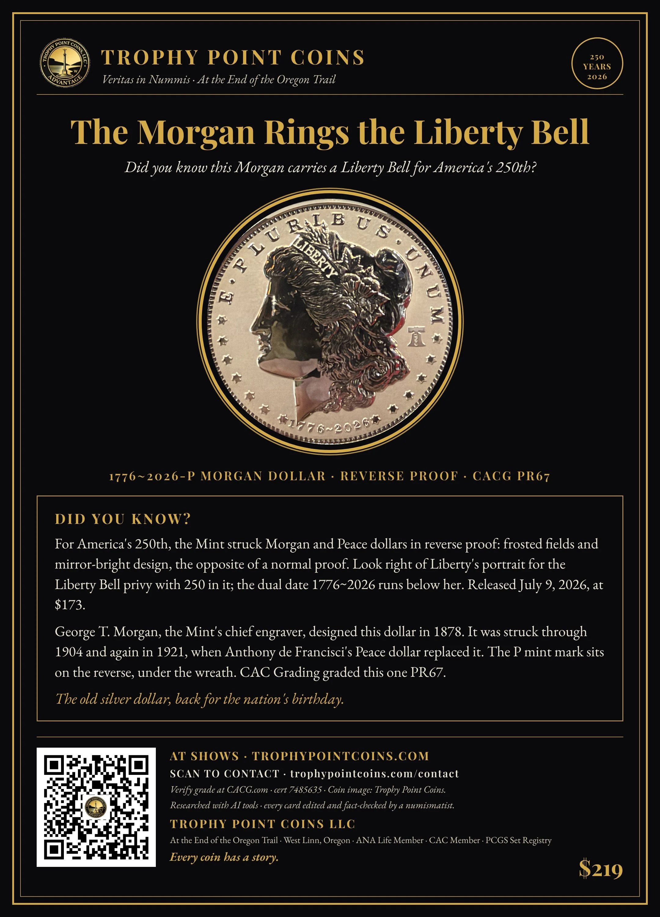 2026-P Morgan Dollar Reverse Proof, Liberty Bell Privy, PR67 CACG