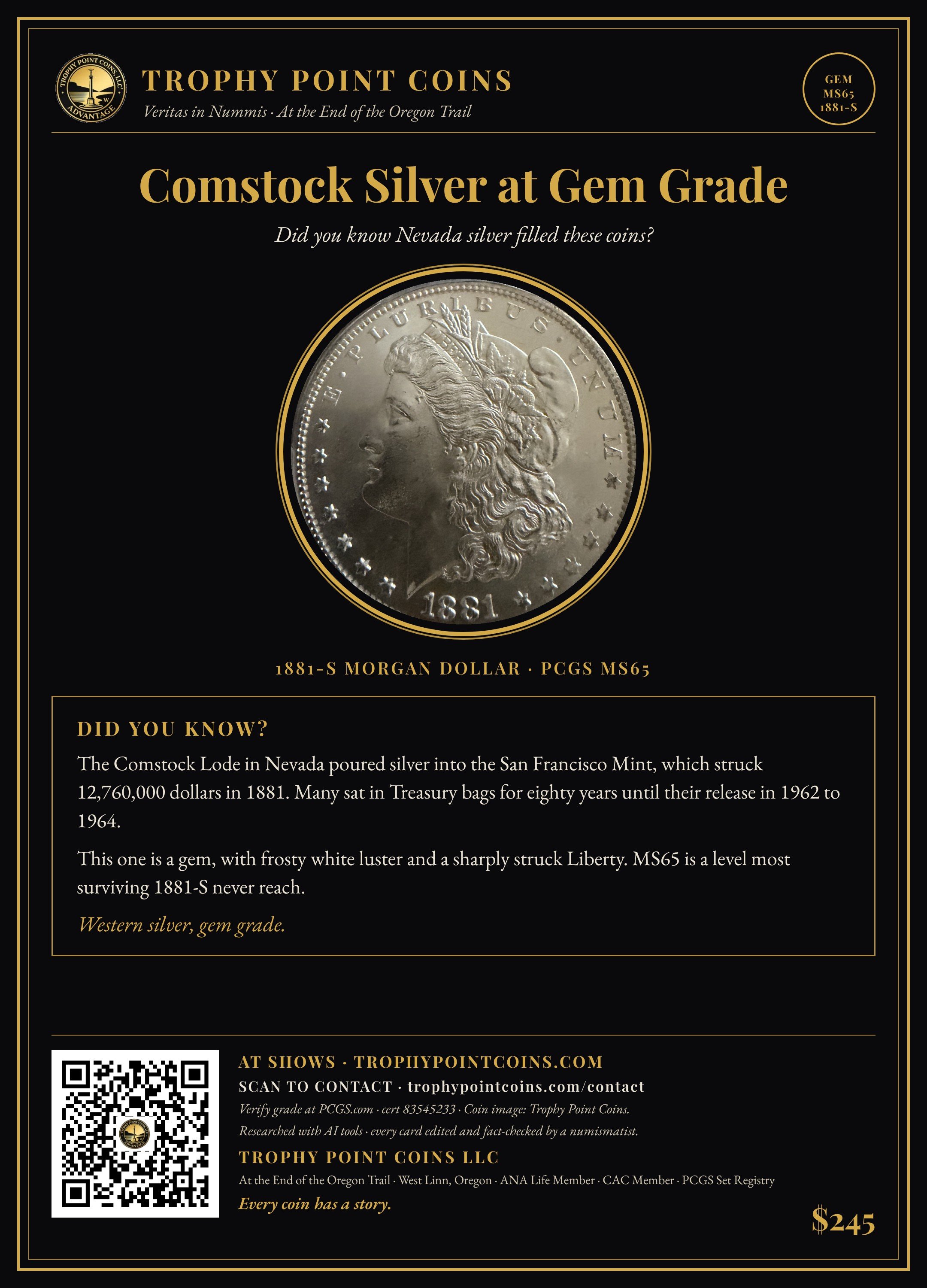 1881-S Morgan Dollar MS65 PCGS