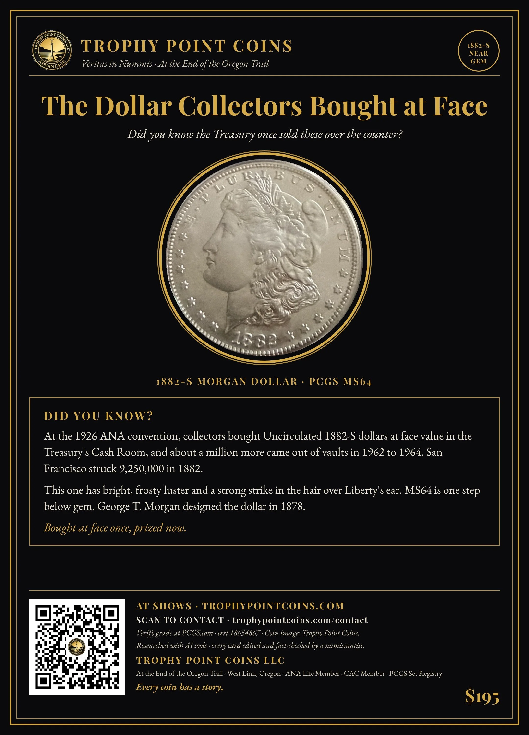 1882-S Morgan Dollar MS64 PCGS, Toned