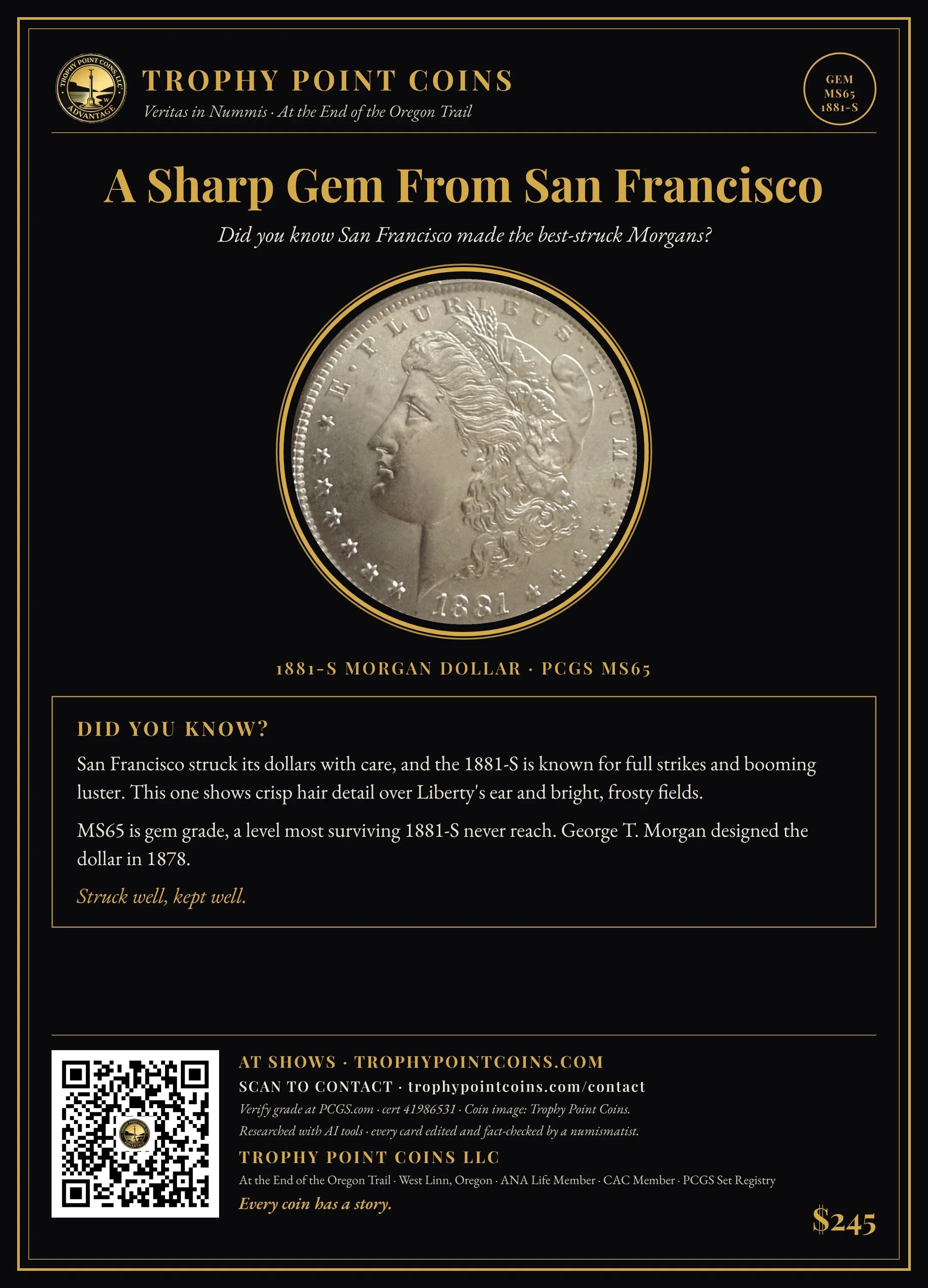 1881-S Morgan Dollar MS65 PCGS