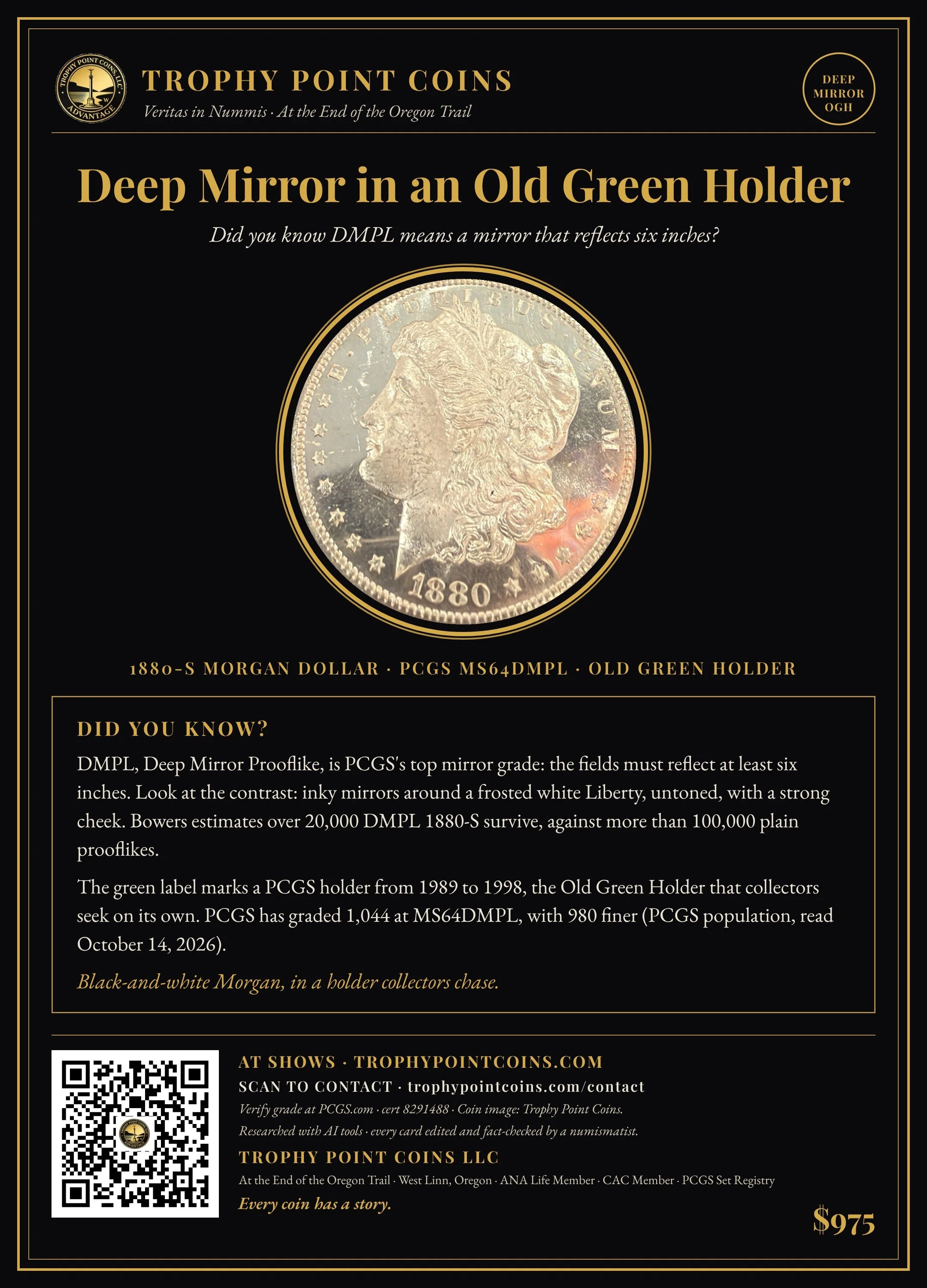 1880-S Morgan Dollar MS64DMPL PCGS, Old Green Holder