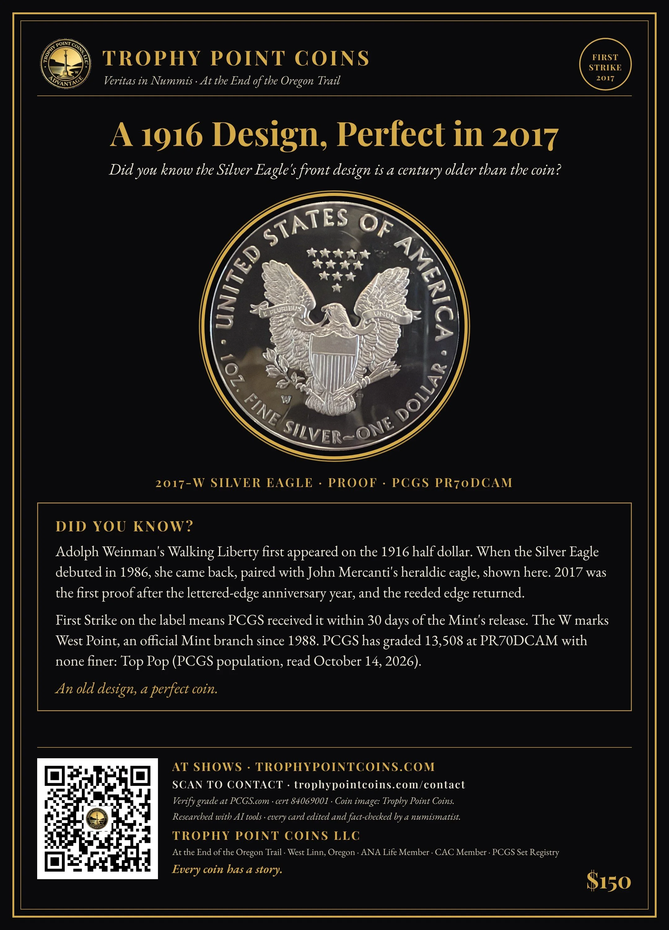 2017-W American Silver Eagle PR70DCAM PCGS