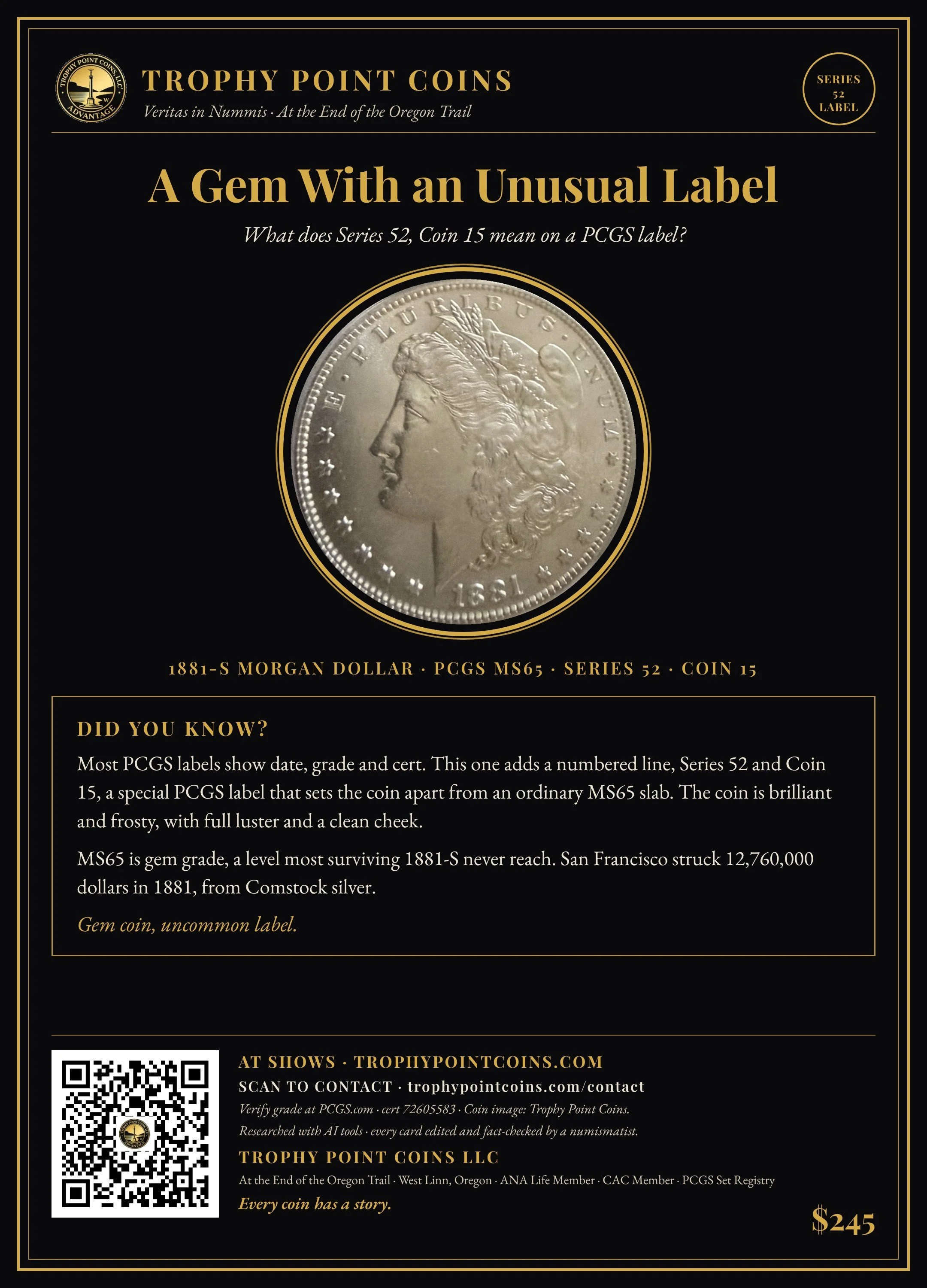 1881-S Morgan Dollar MS65 PCGS