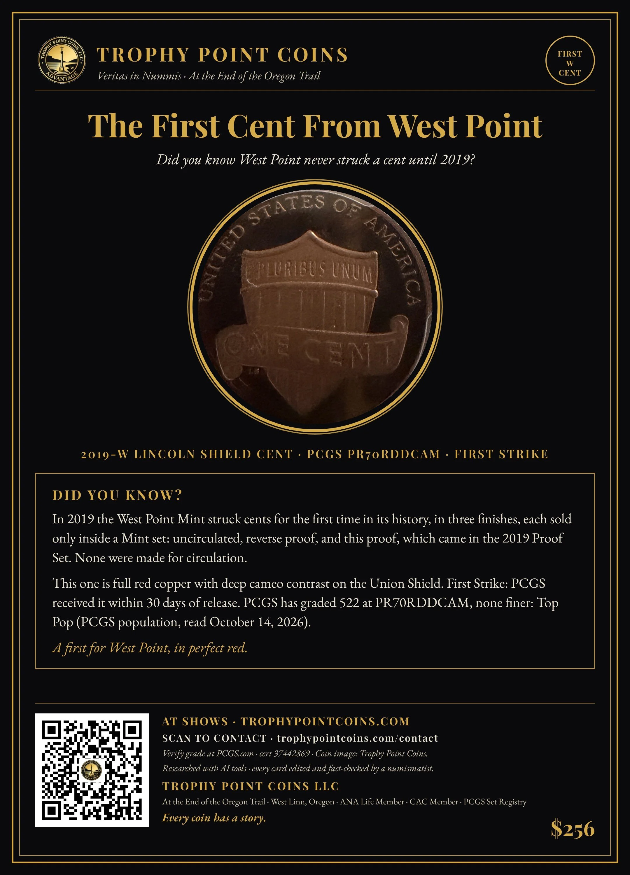 2019-W Lincoln Shield Cent, First Strike, PR70RDDCAM PCGS