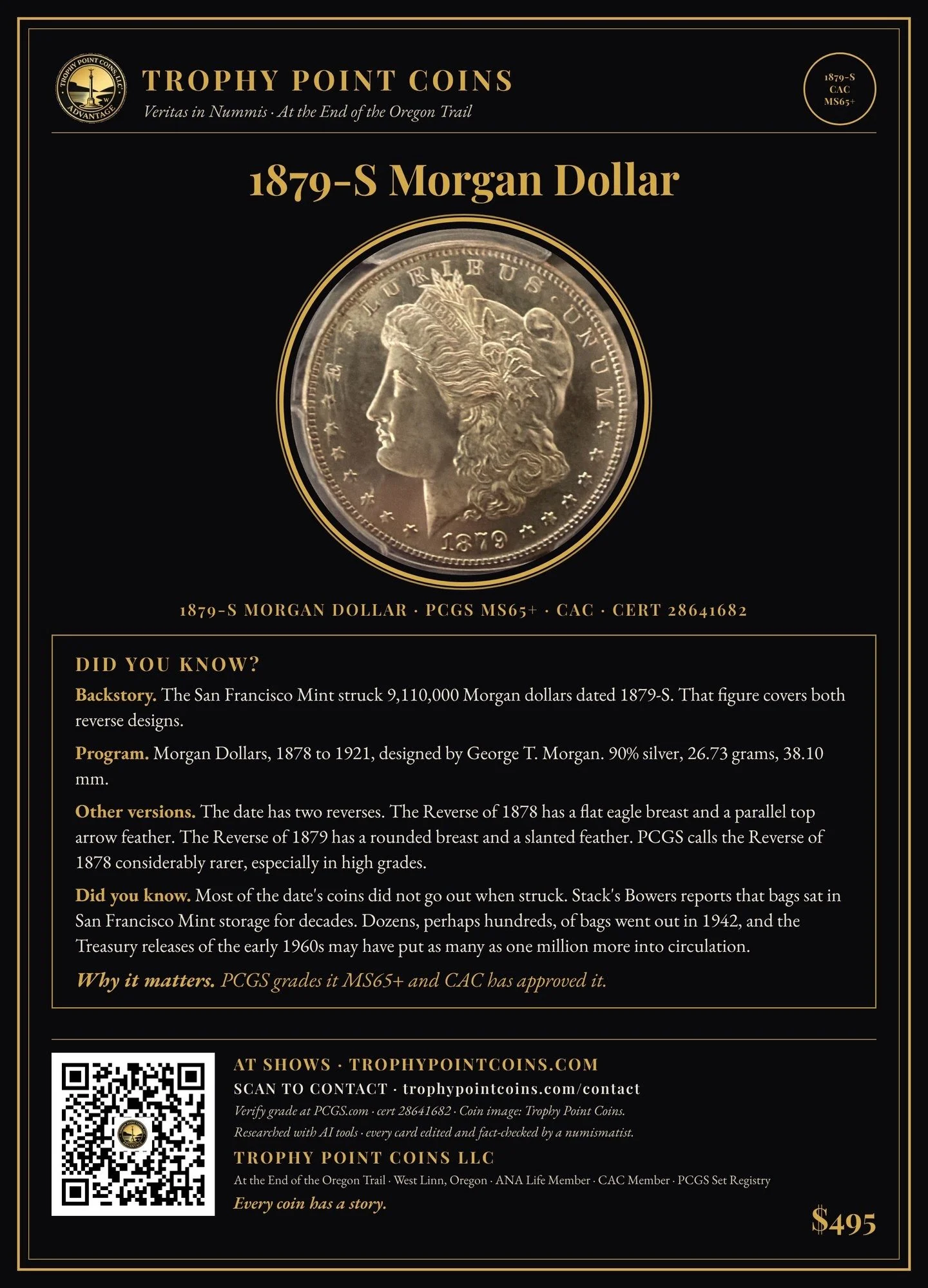 1879-S Morgan Dollar MS65+ PCGS, CAC