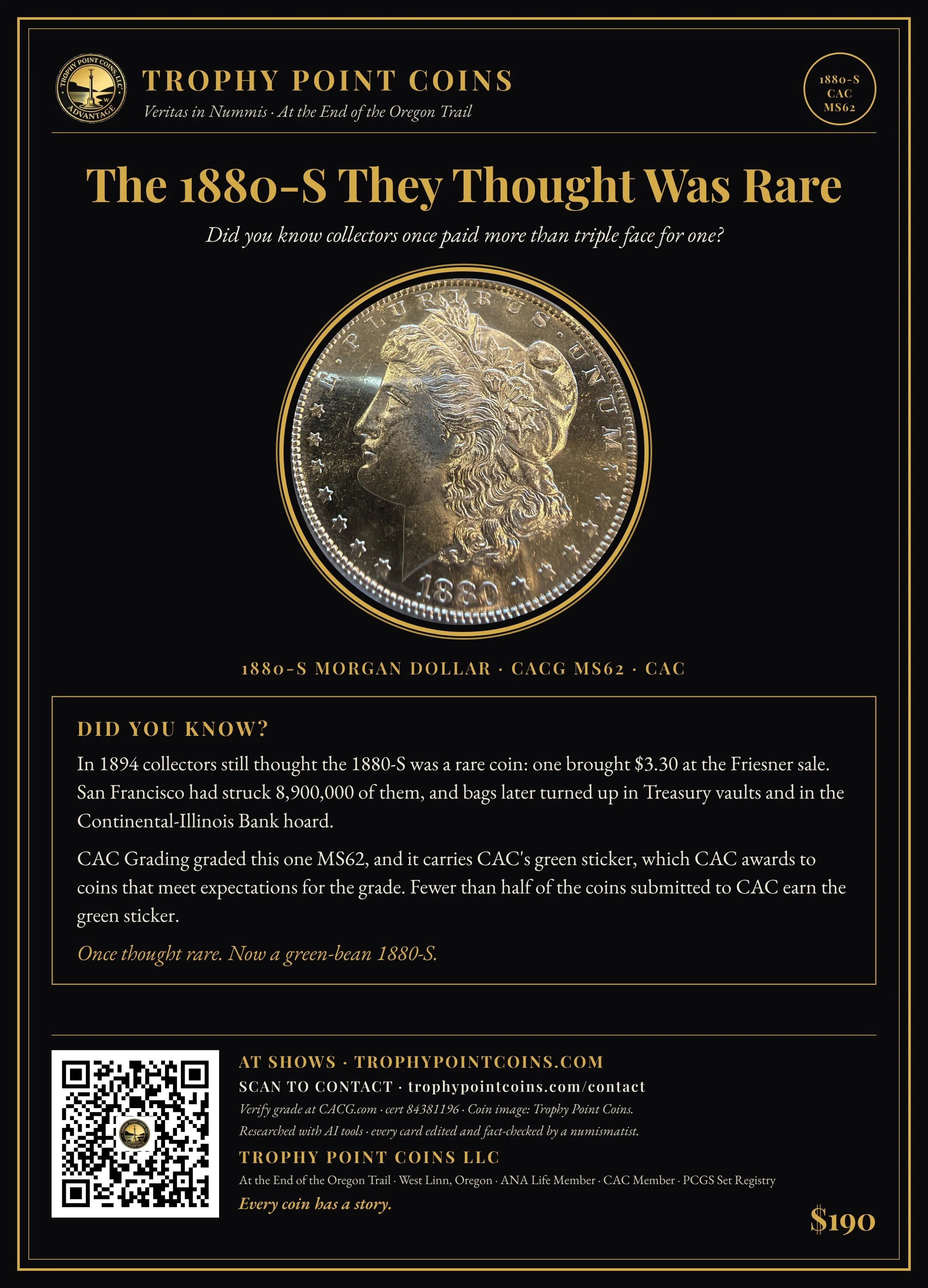 1880-S Morgan Dollar MS62 CACG