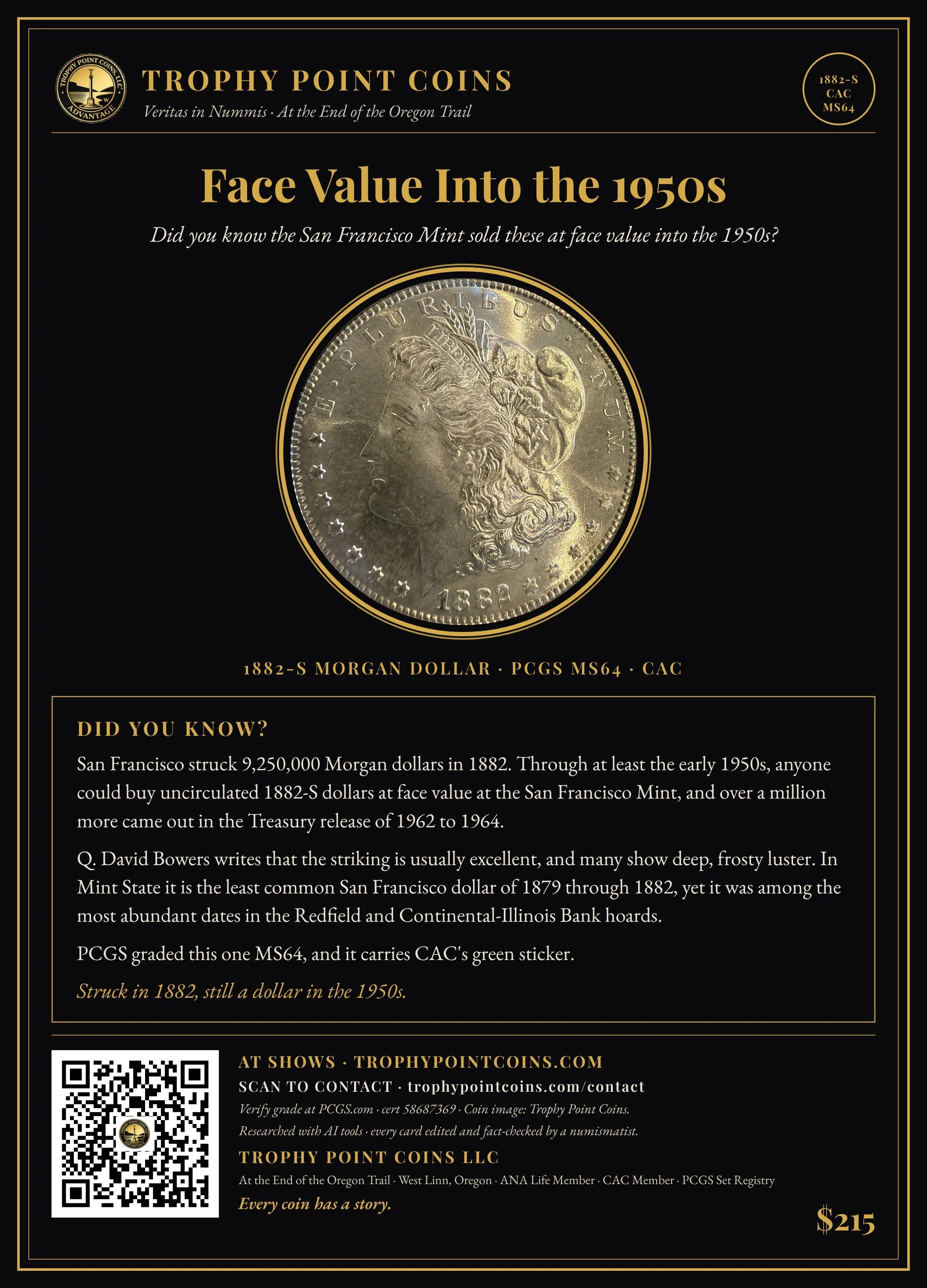 1882-S Morgan Dollar MS64 PCGS
