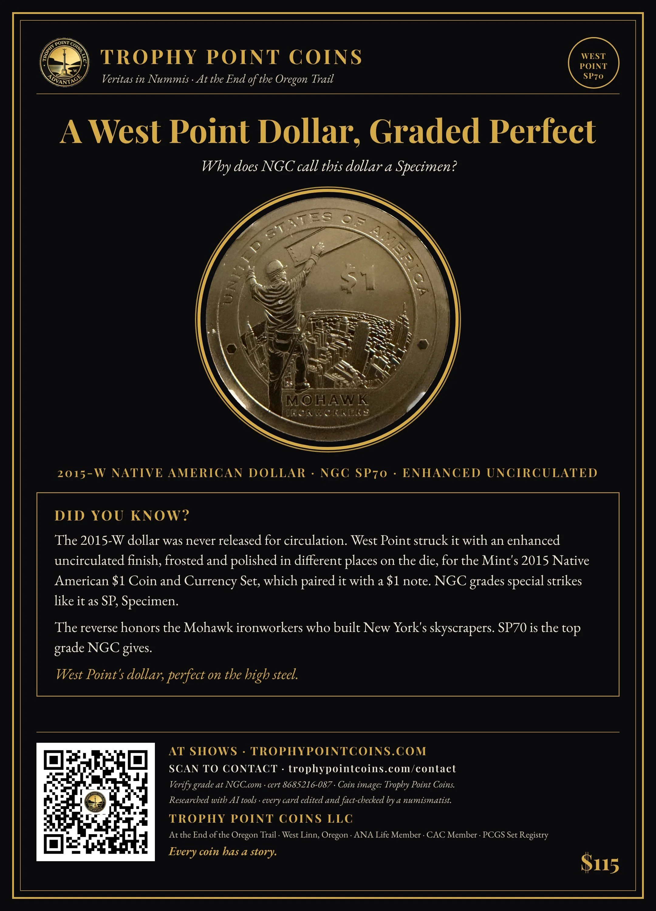 2015-W Native American Dollar SP70 NGC