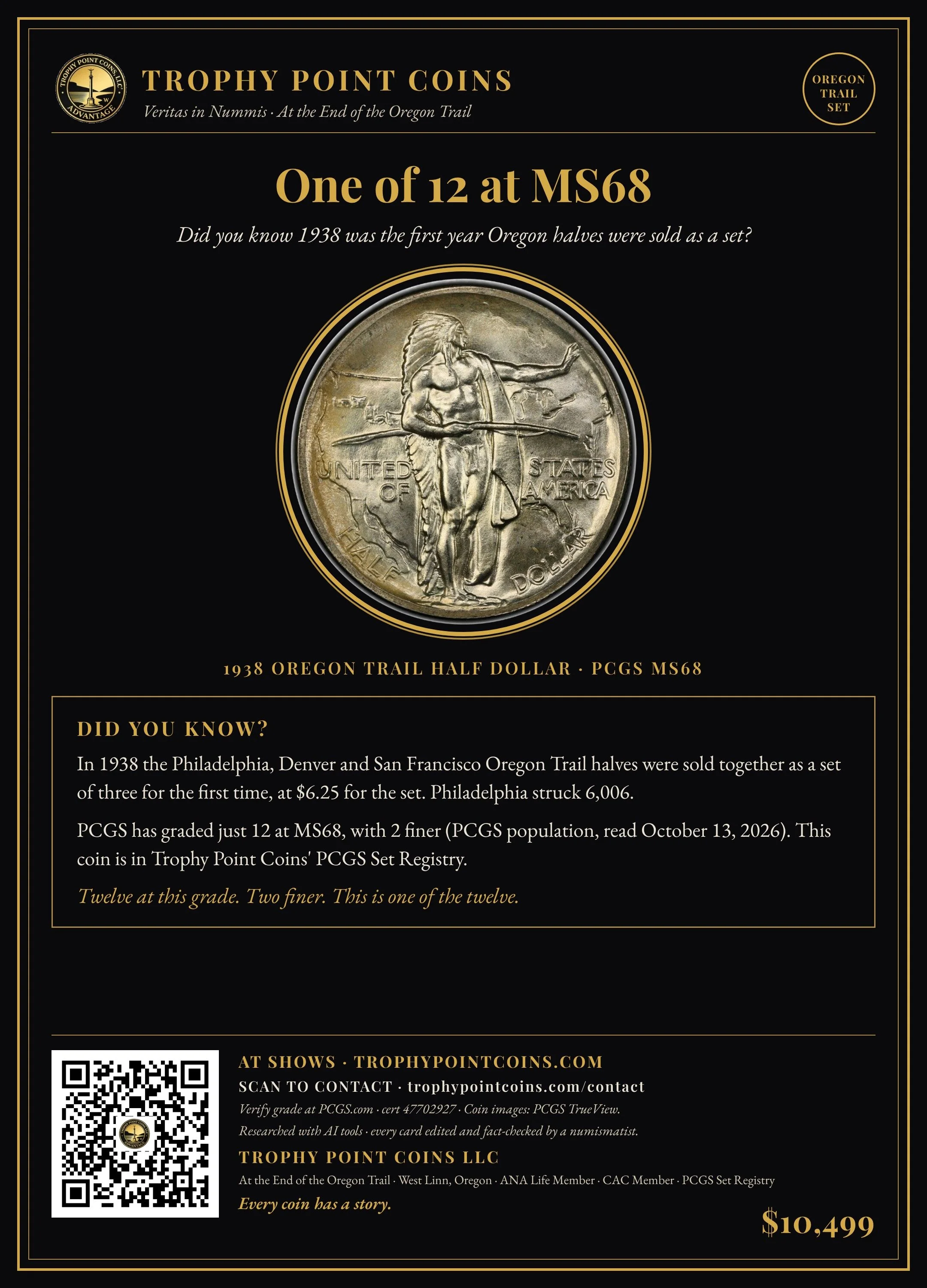 1938 Oregon Trail Half Dollar MS68 PCGS