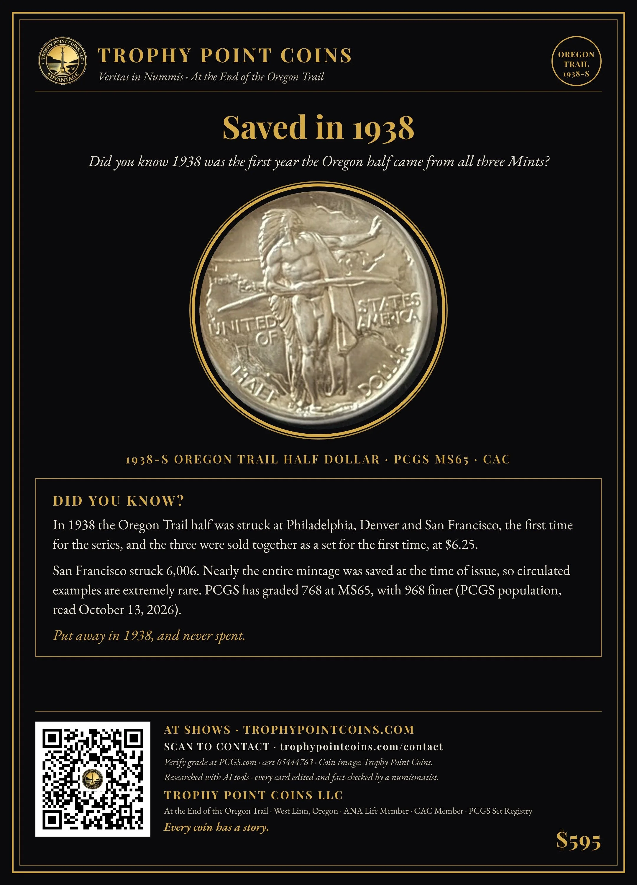 1938-S Oregon Trail Half Dollar MS65 PCGS
