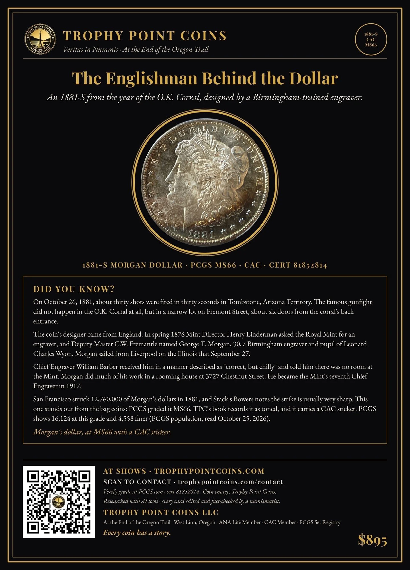 1881-S Morgan Dollar MS66 PCGS, CAC