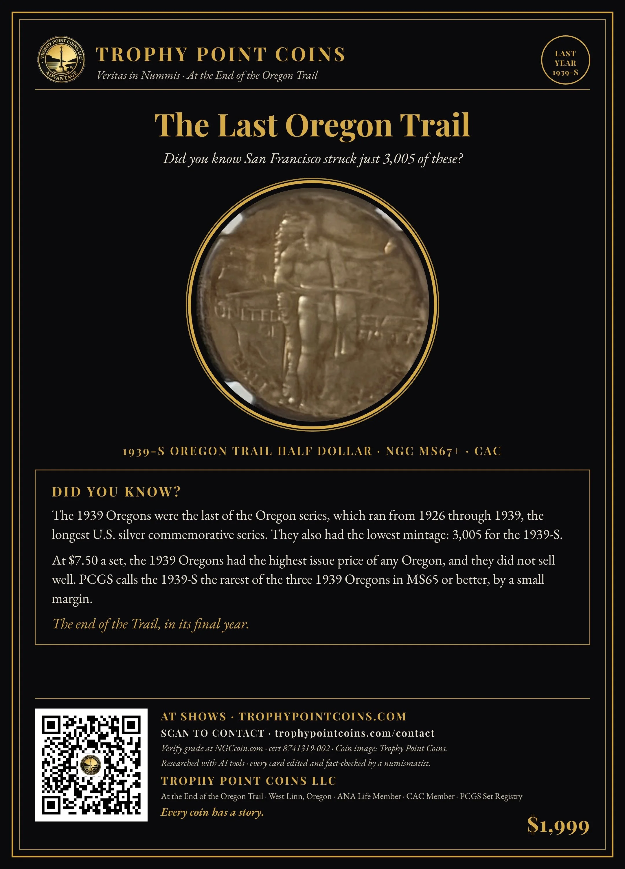 1939-S Oregon Trail Half Dollar MS67+ NGC, CAC
