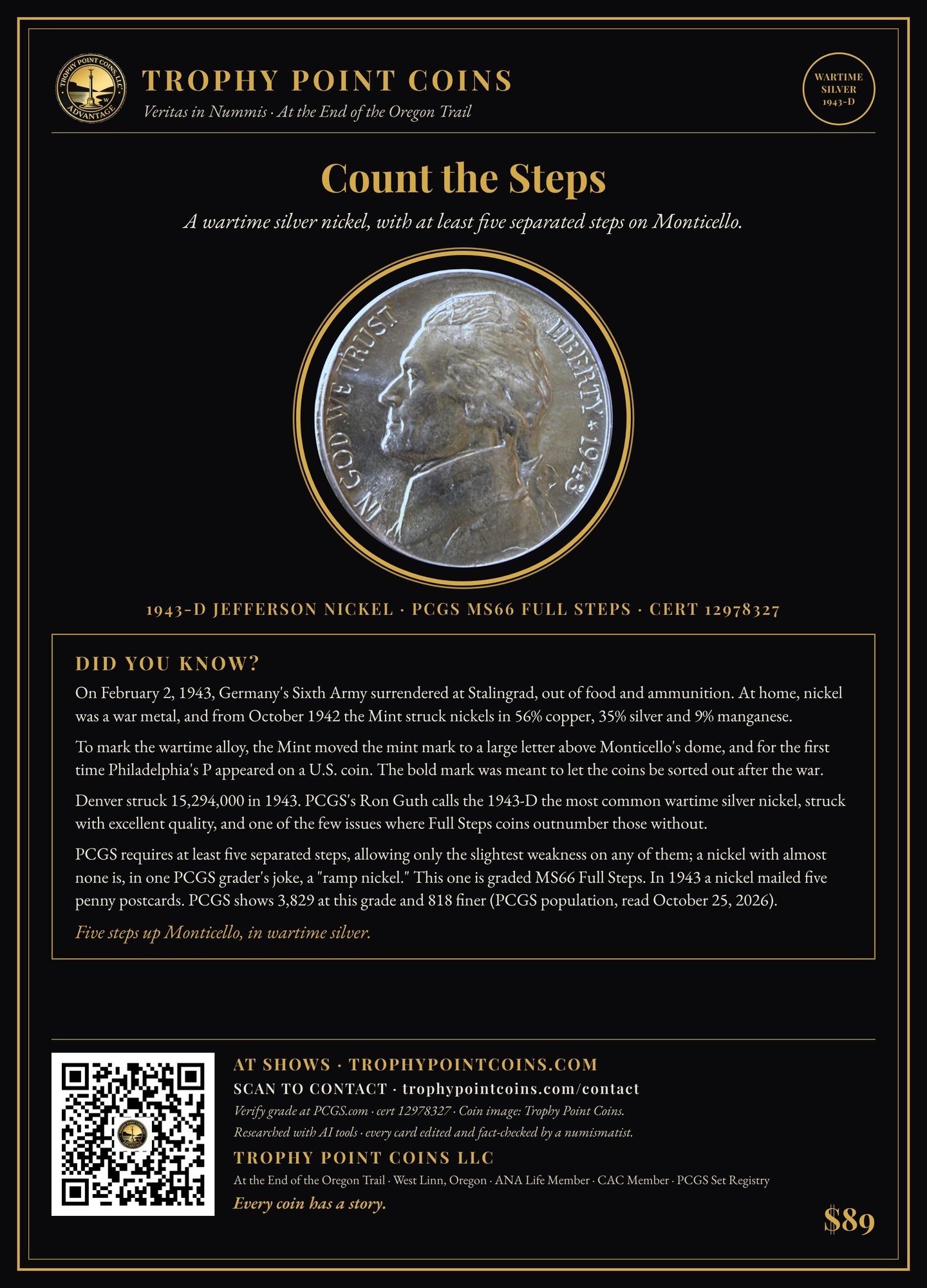 1943-D Jefferson Nickel MS66FS PCGS