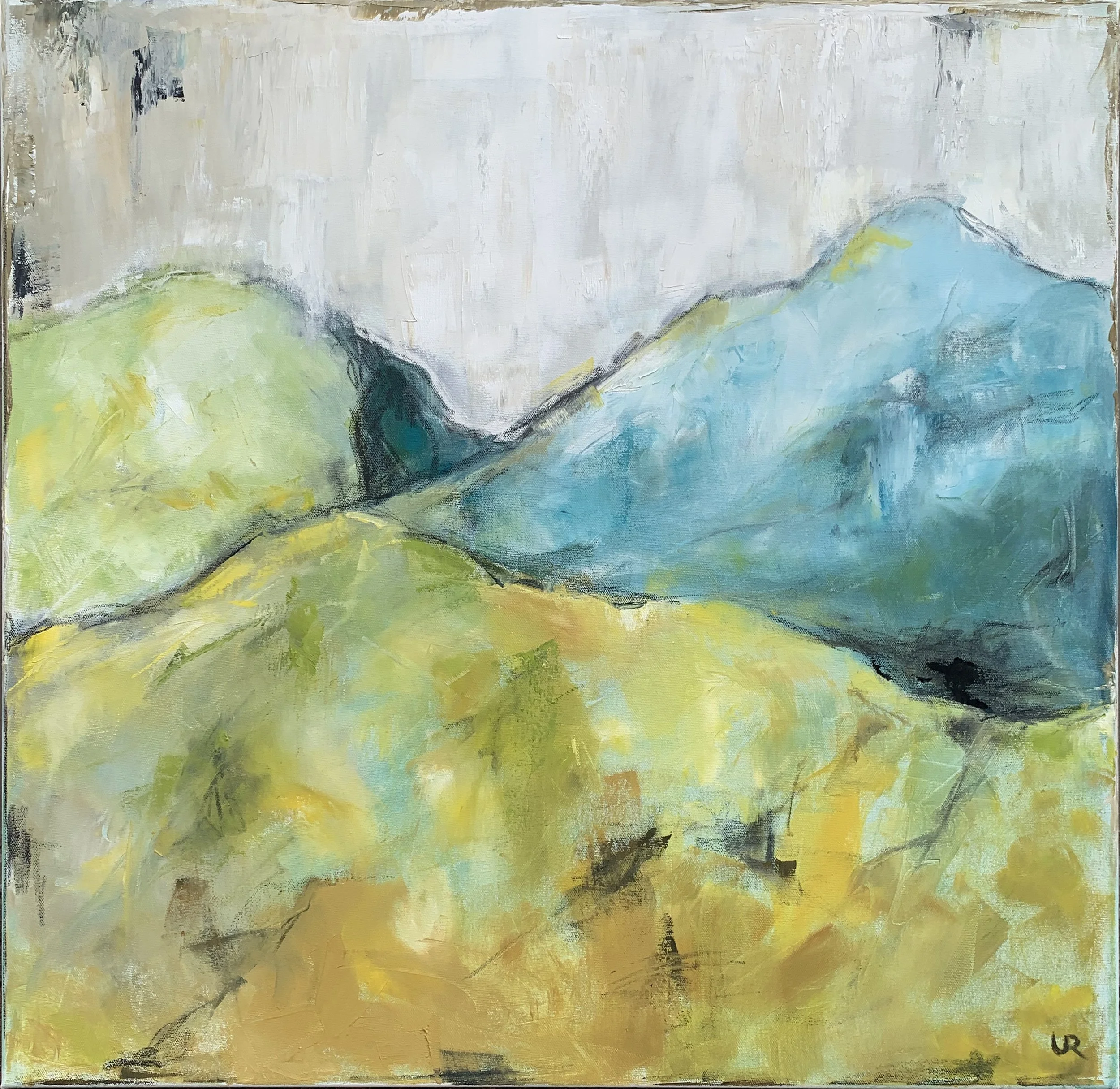 S O L D: FLOATING MOUNTAINS I · 70 x 70 · Oil on 3d canvas