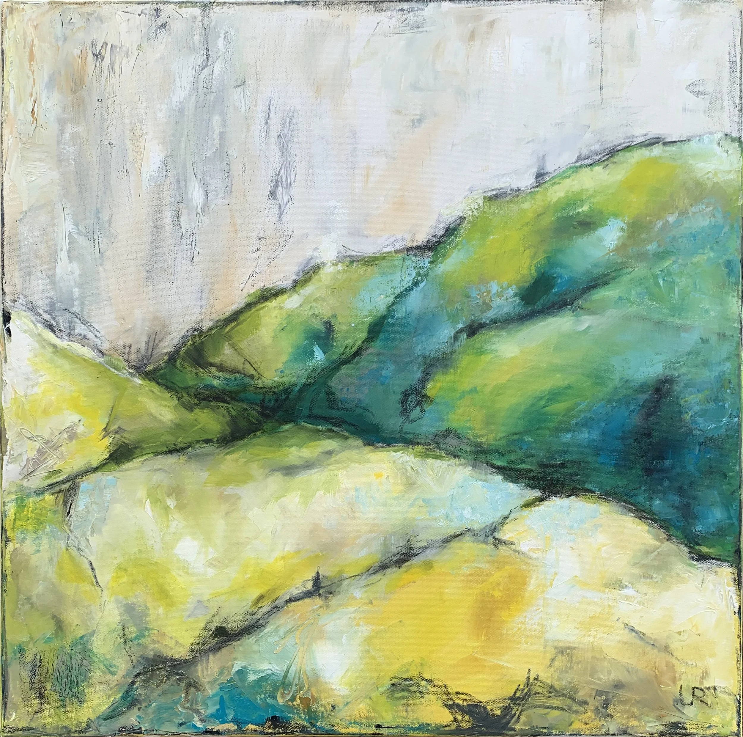 S O L D: FLOATING MOUNTAINS II · 70 x 70 · Oil on 3d canvas