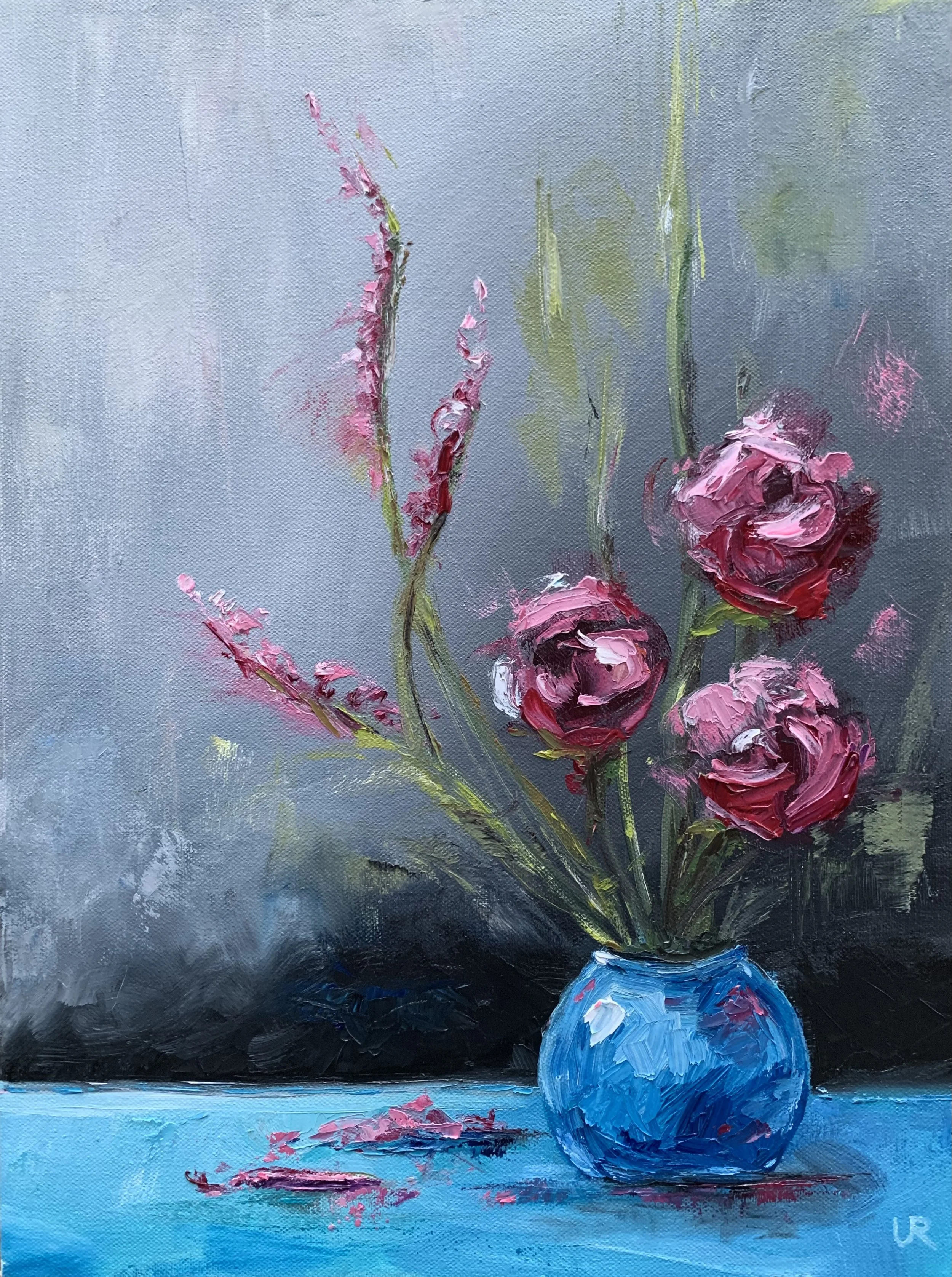 Flower set turquoise // 30 x 40 cm // Oil on 3d canvas