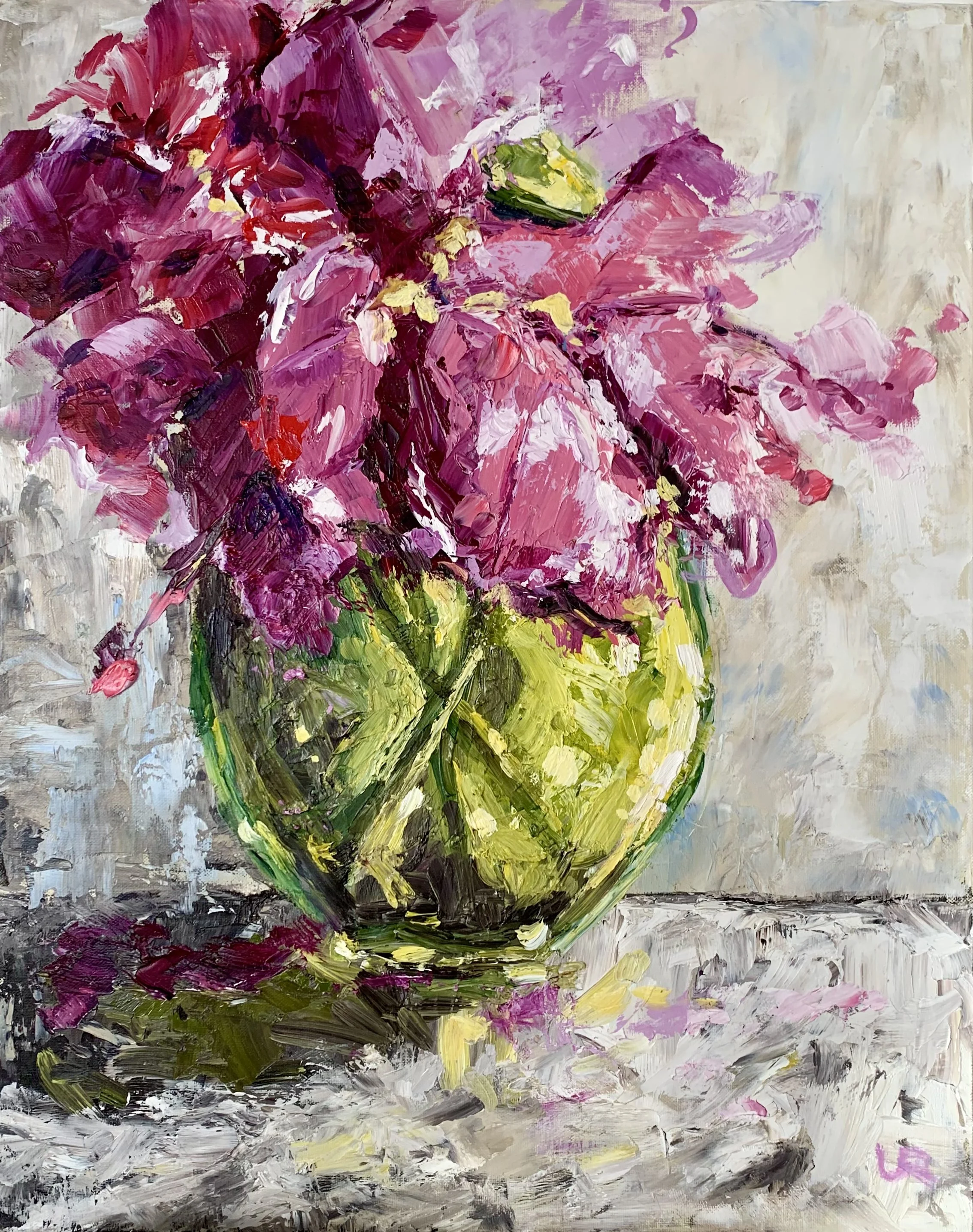 Pink on green // 30 x 35 cm // Oil on artboard