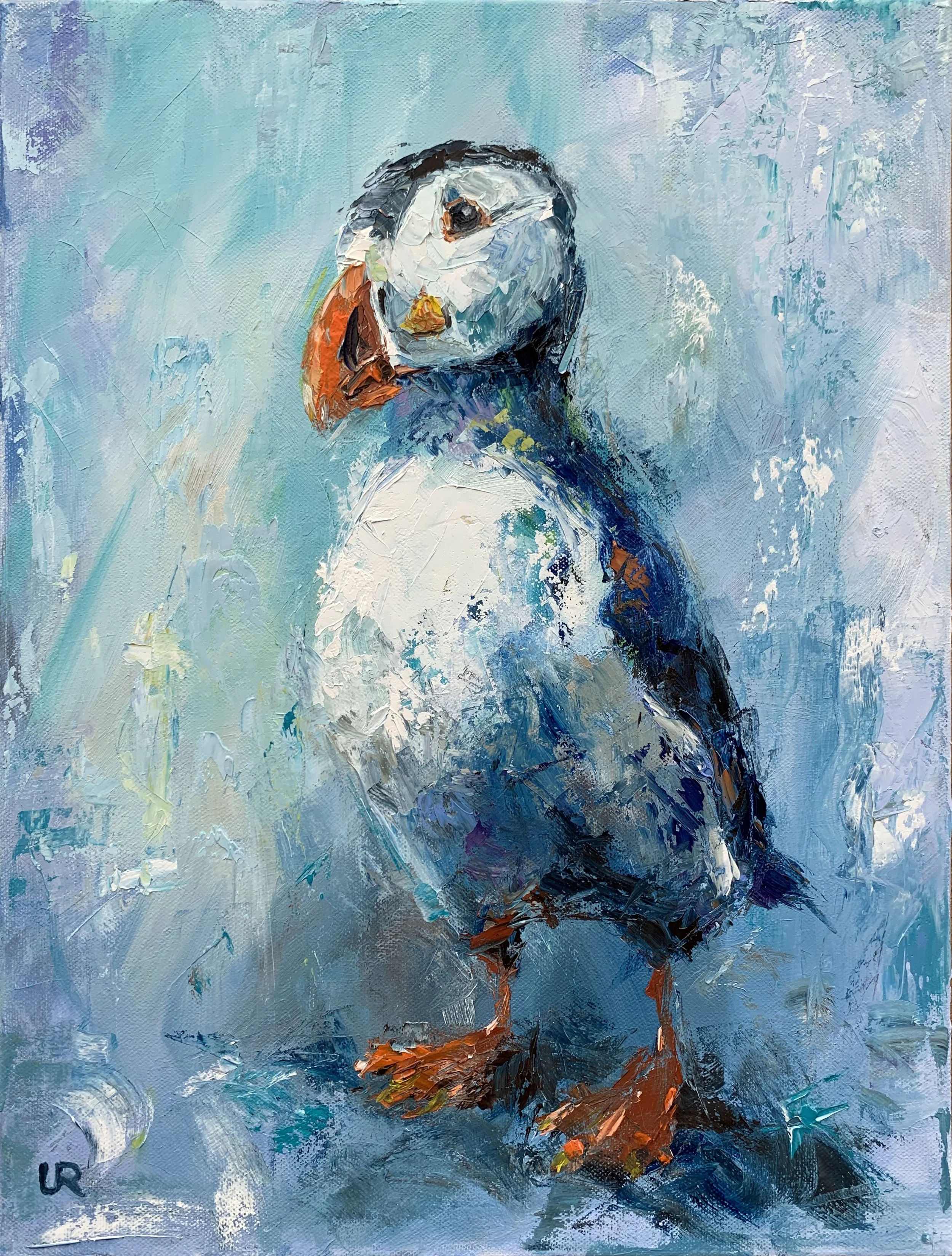 BLUE PUFFIN · 30 x 40 · Oil on 3d canvas