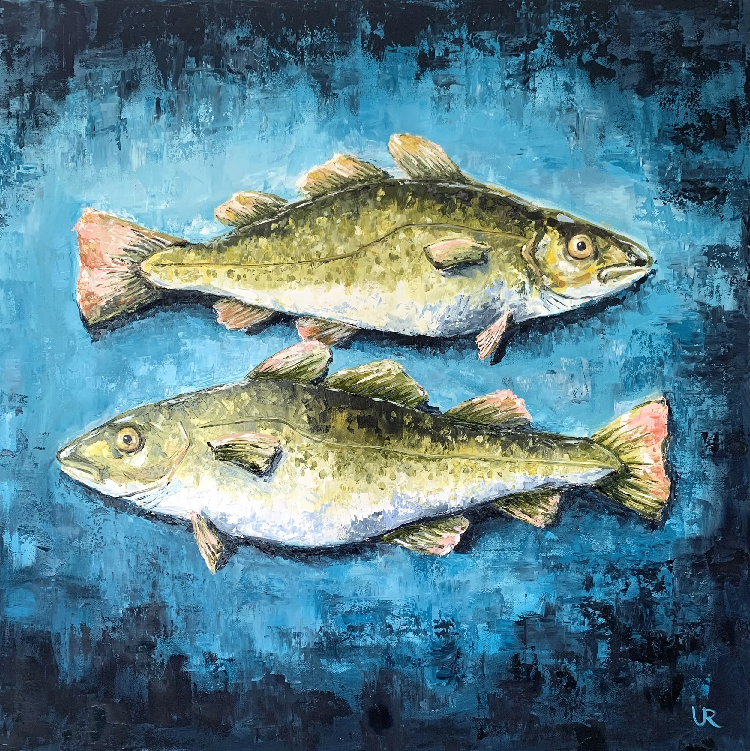 S O L D: TWIN FISH · 80 x 80 cm · Oil on 3d canvas
