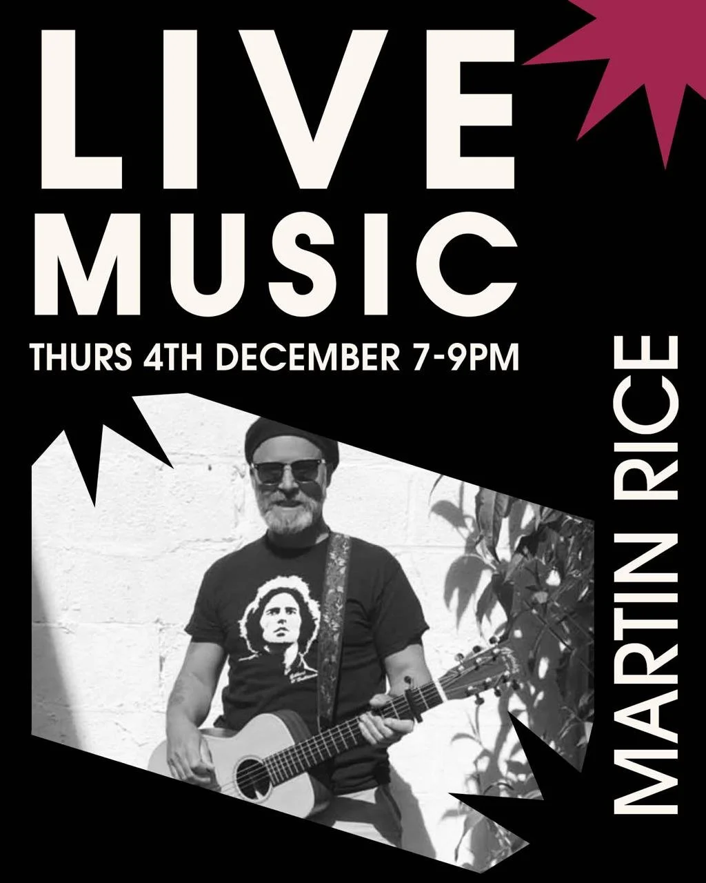 Martin Rice live tonight + &pound;7.50 burgers.

Get down early.

#PooleNights #LiveMusic #JenkinsAndSons