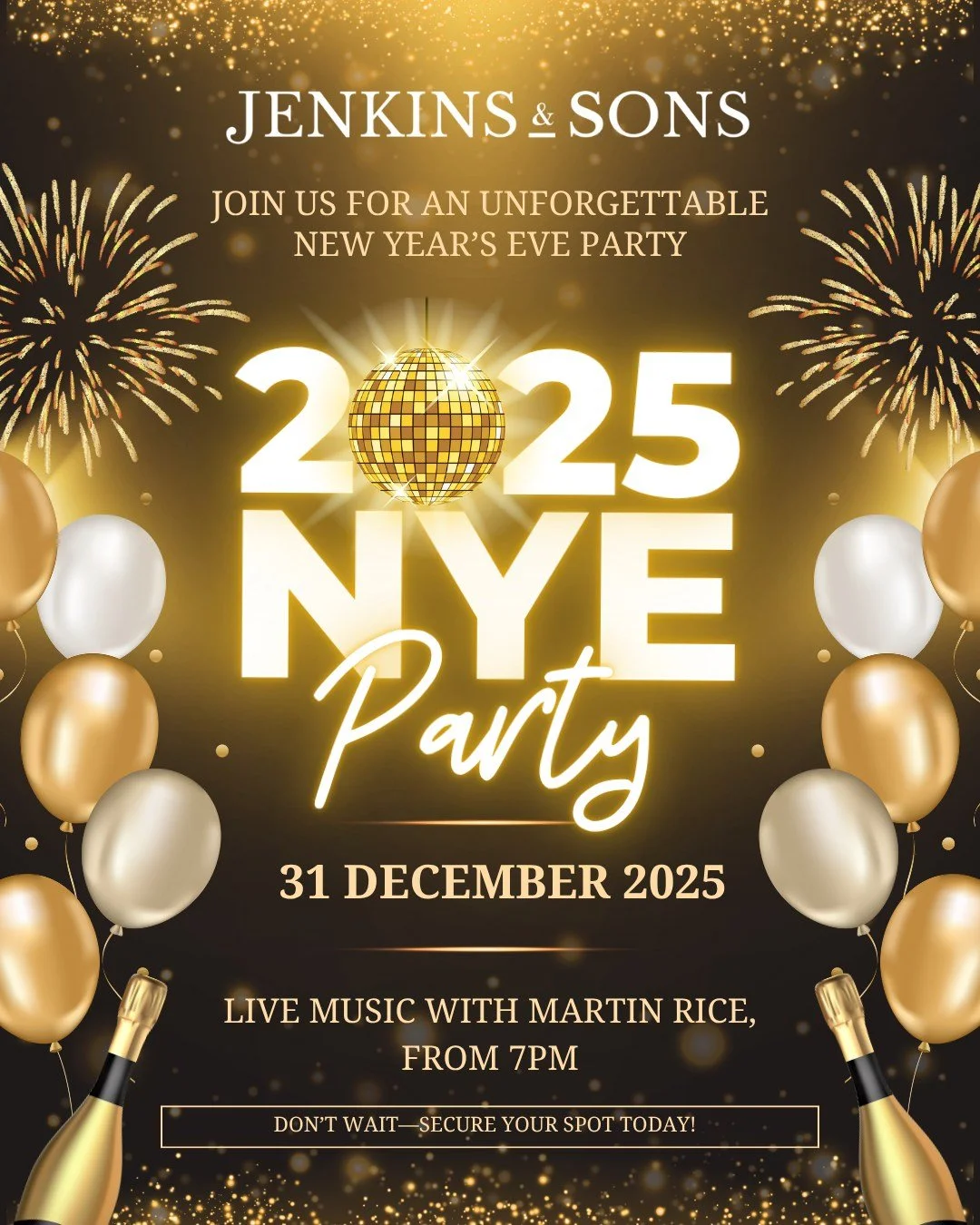 NYE tonight at Jenkins!

Live music, good drinks, big energy.

🎸 Live music from Martin Rice�
🍕 Wood-fired pizza &amp; cocktails all night�
🍻 Happy Hour energy till midnight�
💥 Midnight countdown = Penn Hill takeover
�
Tables are limited &mdash; 