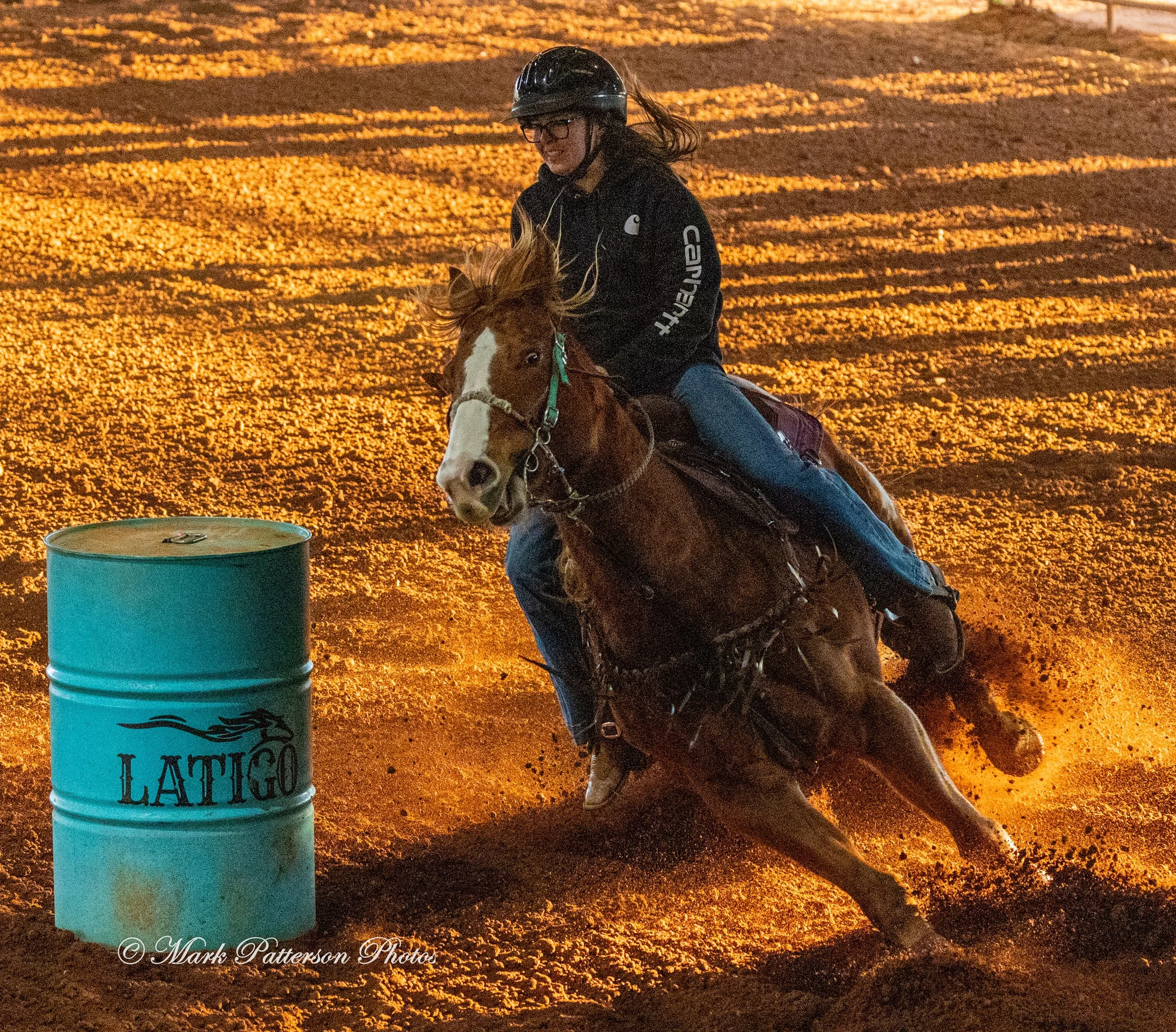 January 4, 2026, a barrel racing team competing at Latigo Farm in Landrum. #18309