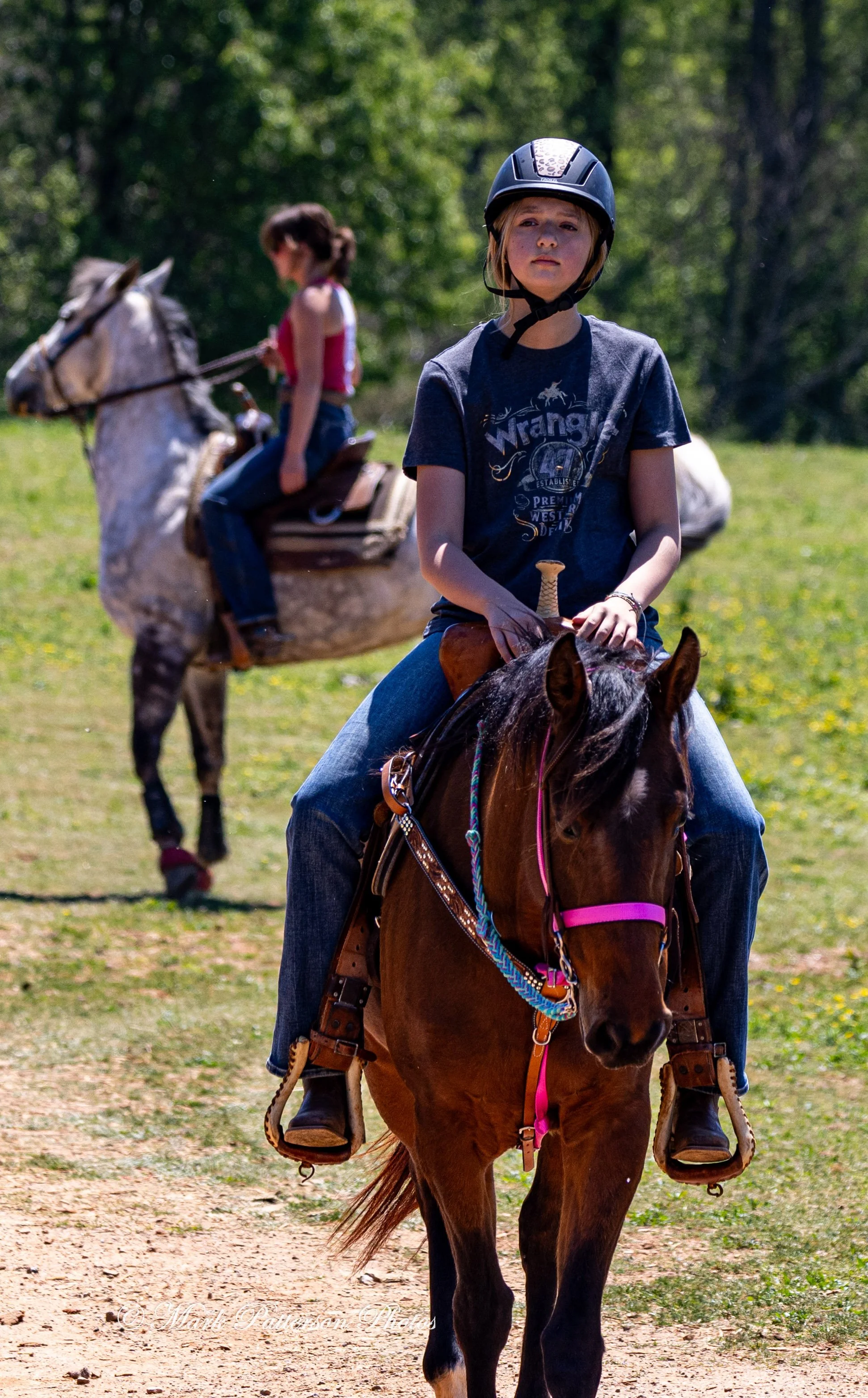 April 11, 2026, a barrel racing team competing at Latigo Farm in Landrum, SC. #1449