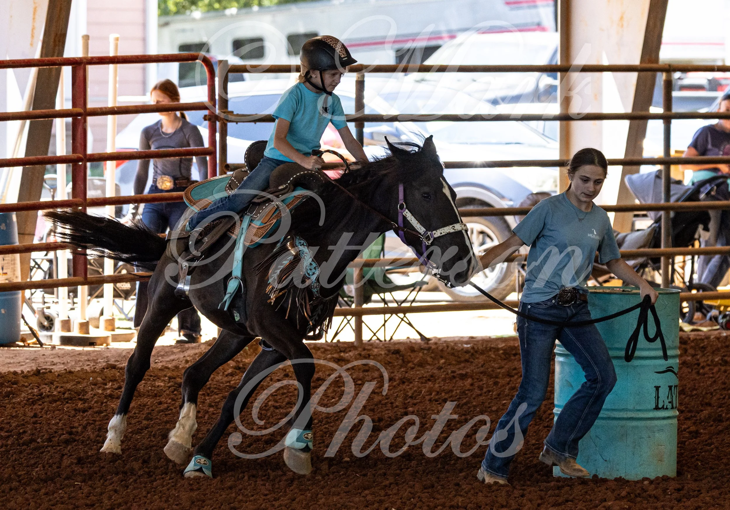 May 3, 2026, a barrel racing team competing at Latigo Farm in Landrum, SC. #110131
