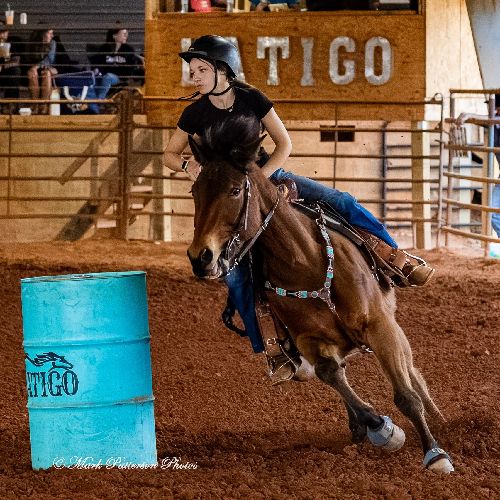 March 1, 2026, a barrel racing team competing at Latigo Farm in Landrum, SC. #26649