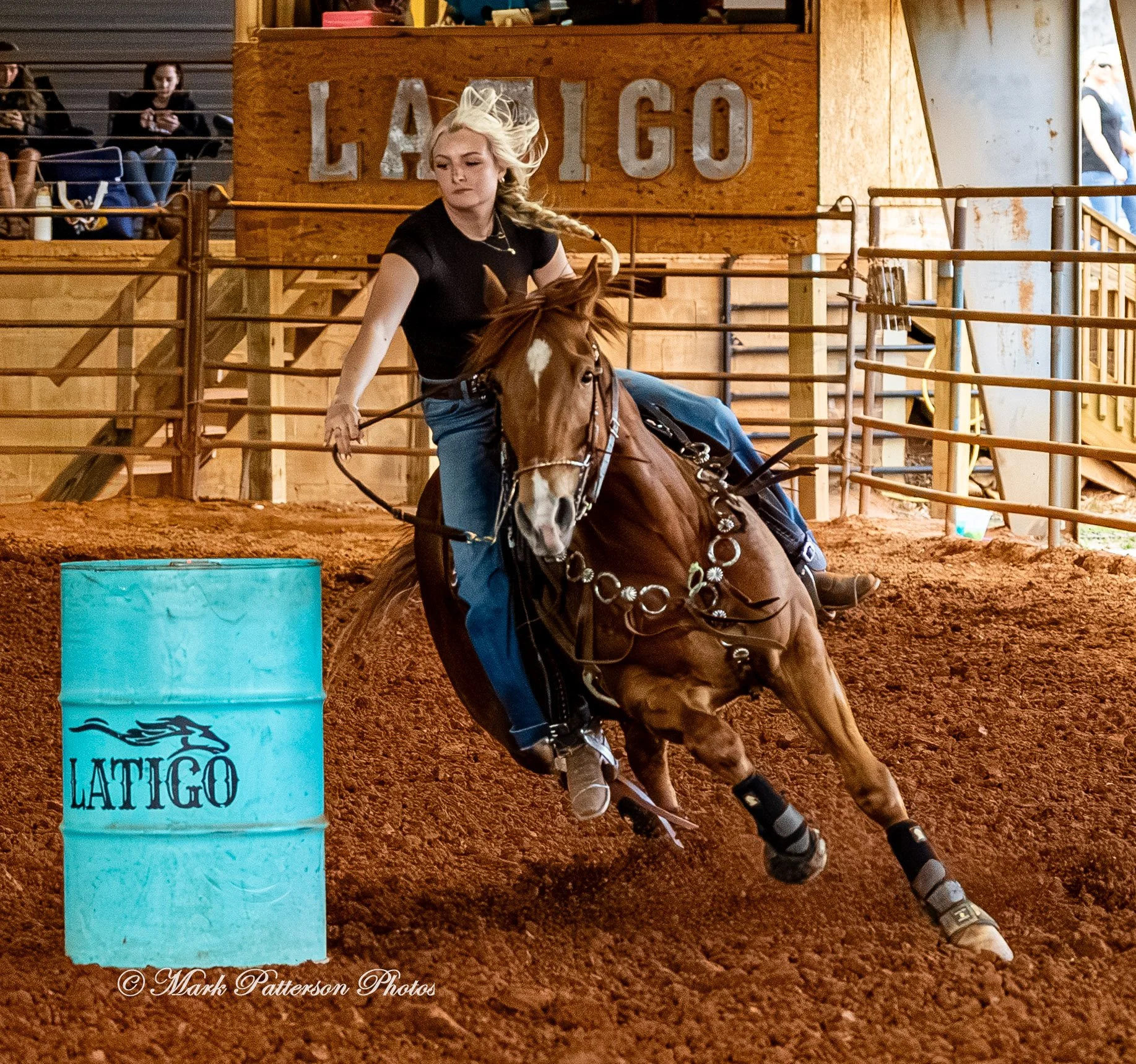 March 1, 2026, a barrel racing team competing at Latigo Farm in Landrum, SC. #25879