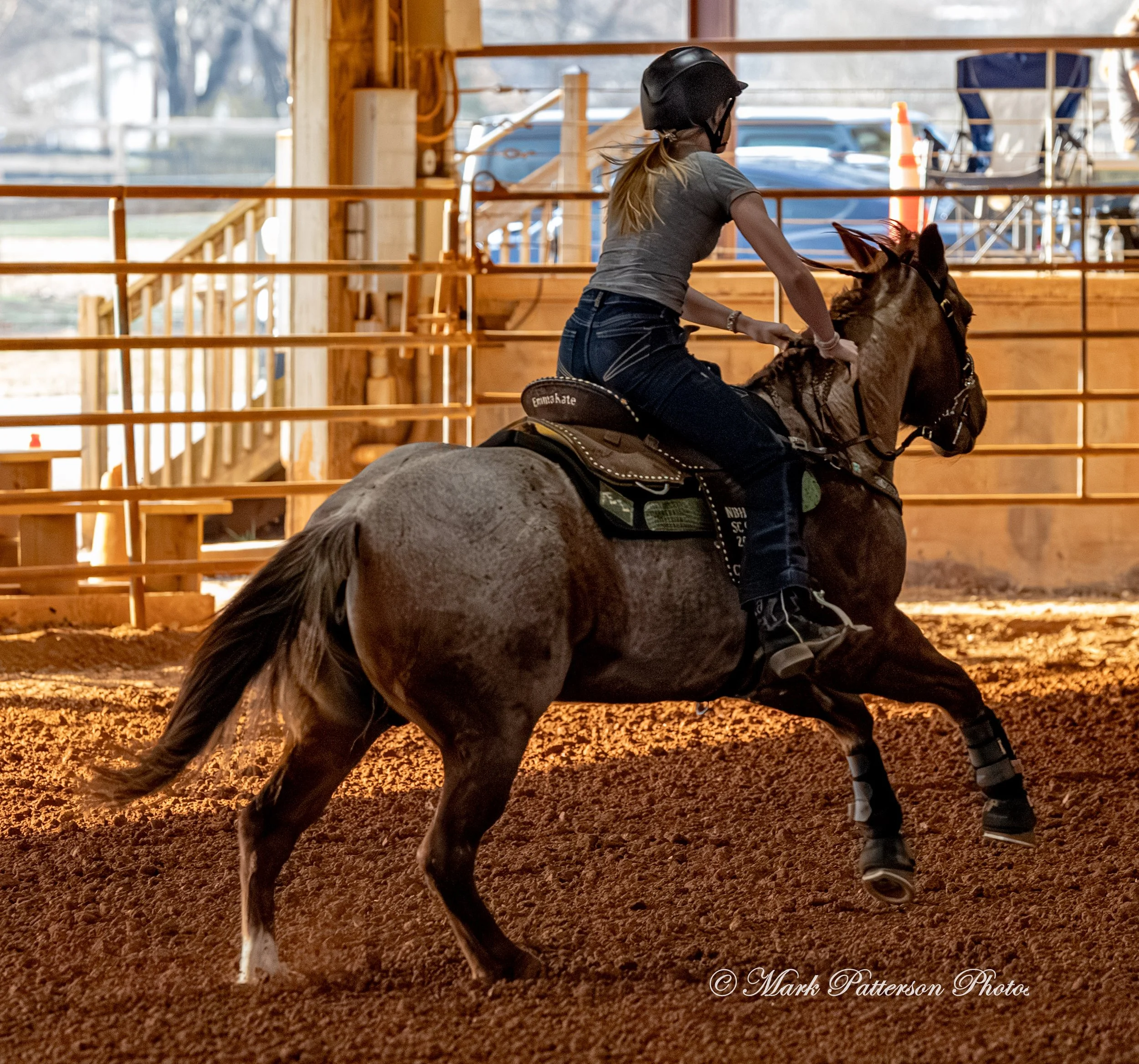 March 1, 2026, a barrel racing team competing at Latigo Farm in Landrum, SC. #26566